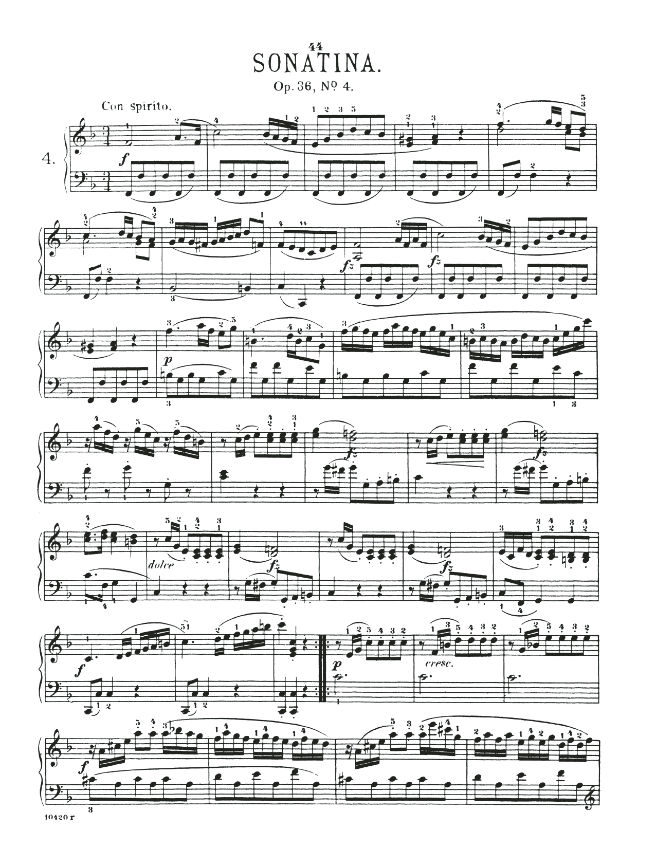 Sonatina In F Major, Op. 36, No. 4 (Piano Solo) von Muzio Clementi