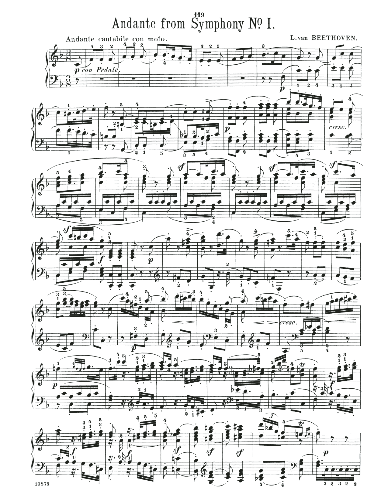 Symphony No. 1, Andante, Second Movement (Piano Solo) von Ludwig van Beethoven