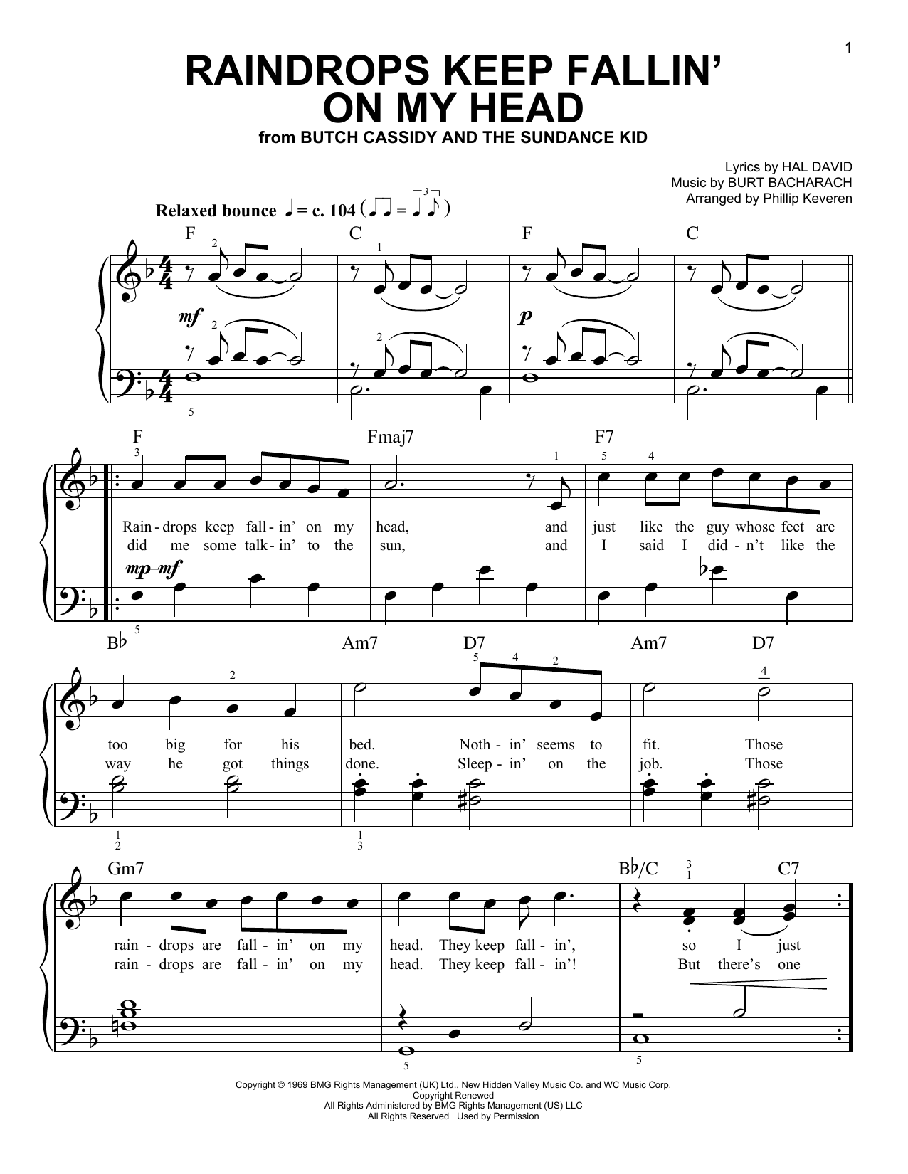 Raindrops Keep Fallin' On My Head (arr. Phillip Keveren) (Easy Piano) von B.J. Thomas