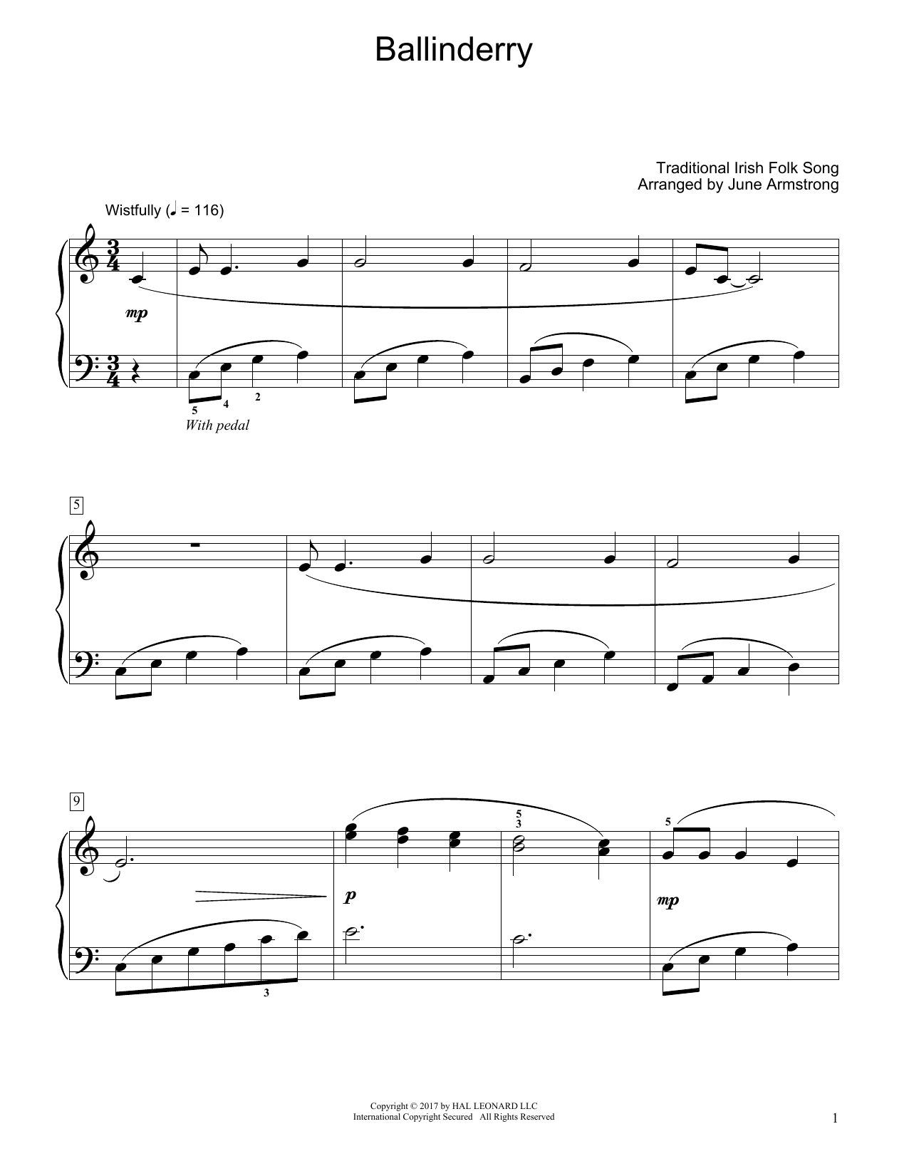 Ballinderry (arr. June Armstrong) (Educational Piano) von Traditional Irish Folk Song