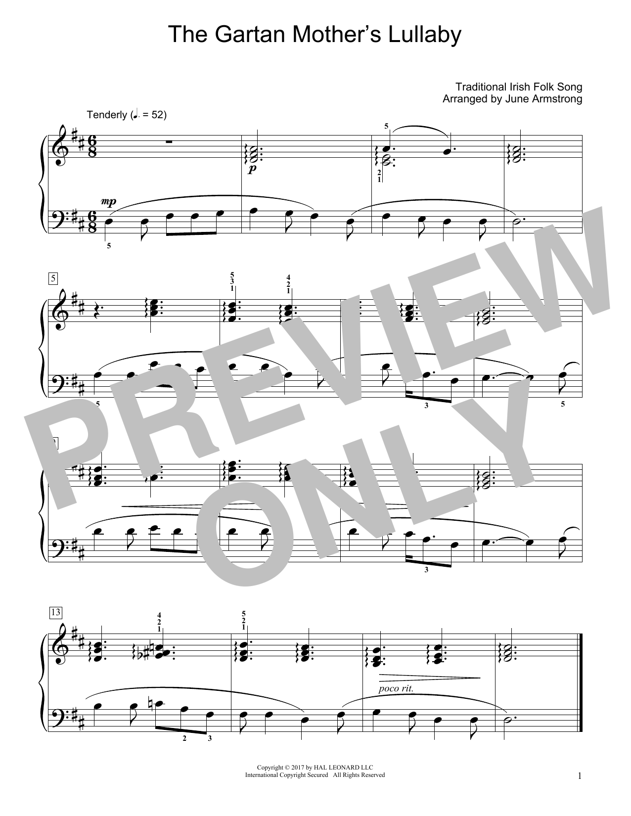 The Gartan Mother's Lullaby (arr. June Armstrong) (Educational Piano) von Traditional Irish Folk Song