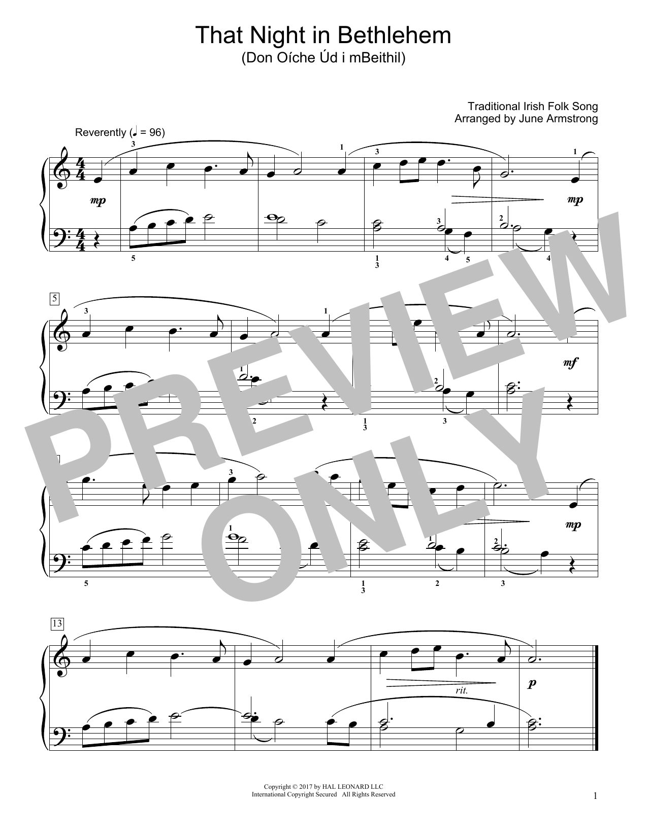 That Night In Bethlehem (Don Oche d I Mbeithil) (arr. June Armstrong) (Educational Piano) von Traditional Irish Folk Song