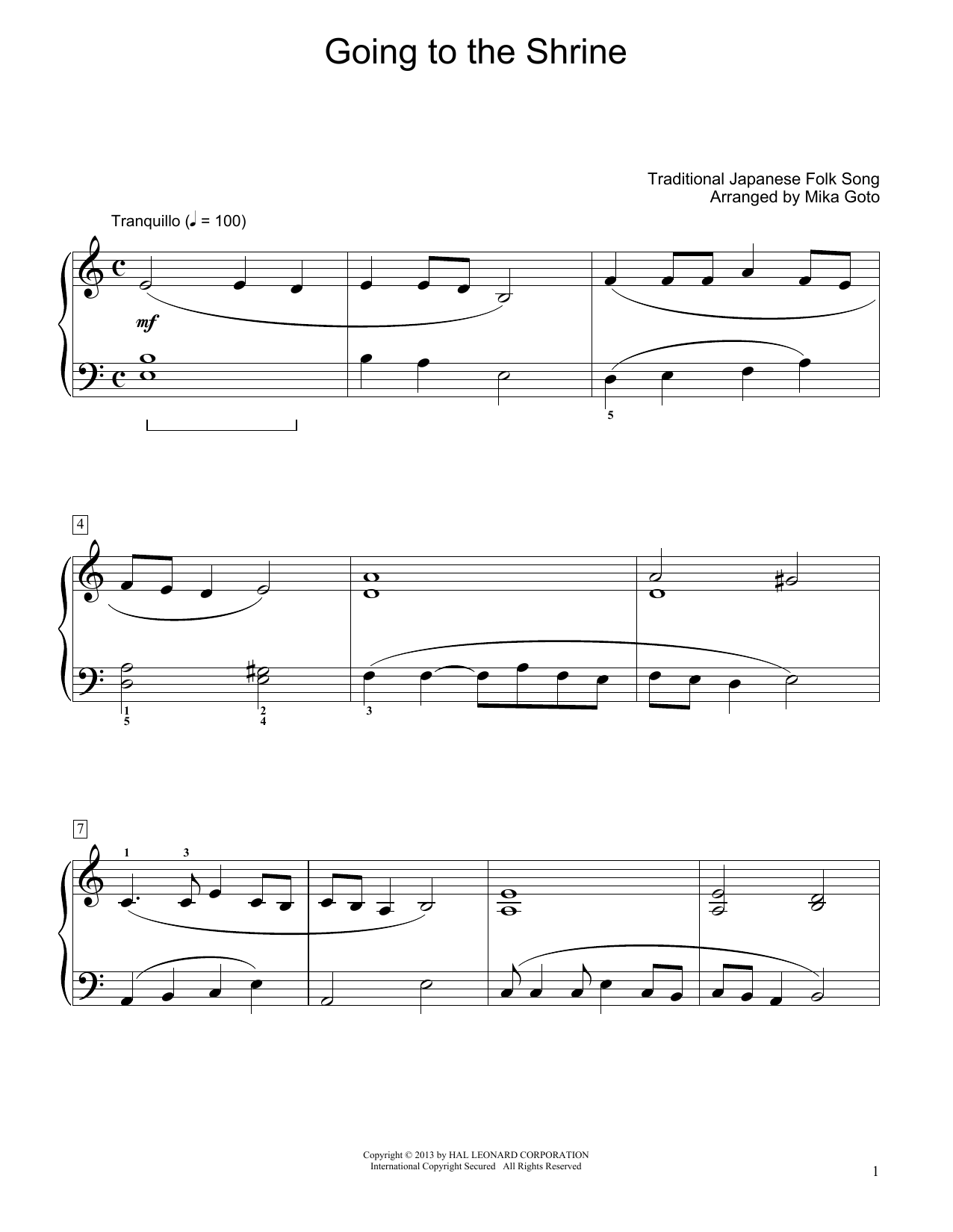 Going To The Shrine (arr. Mika Goto) (Educational Piano) von Traditional Japanese Folk Song