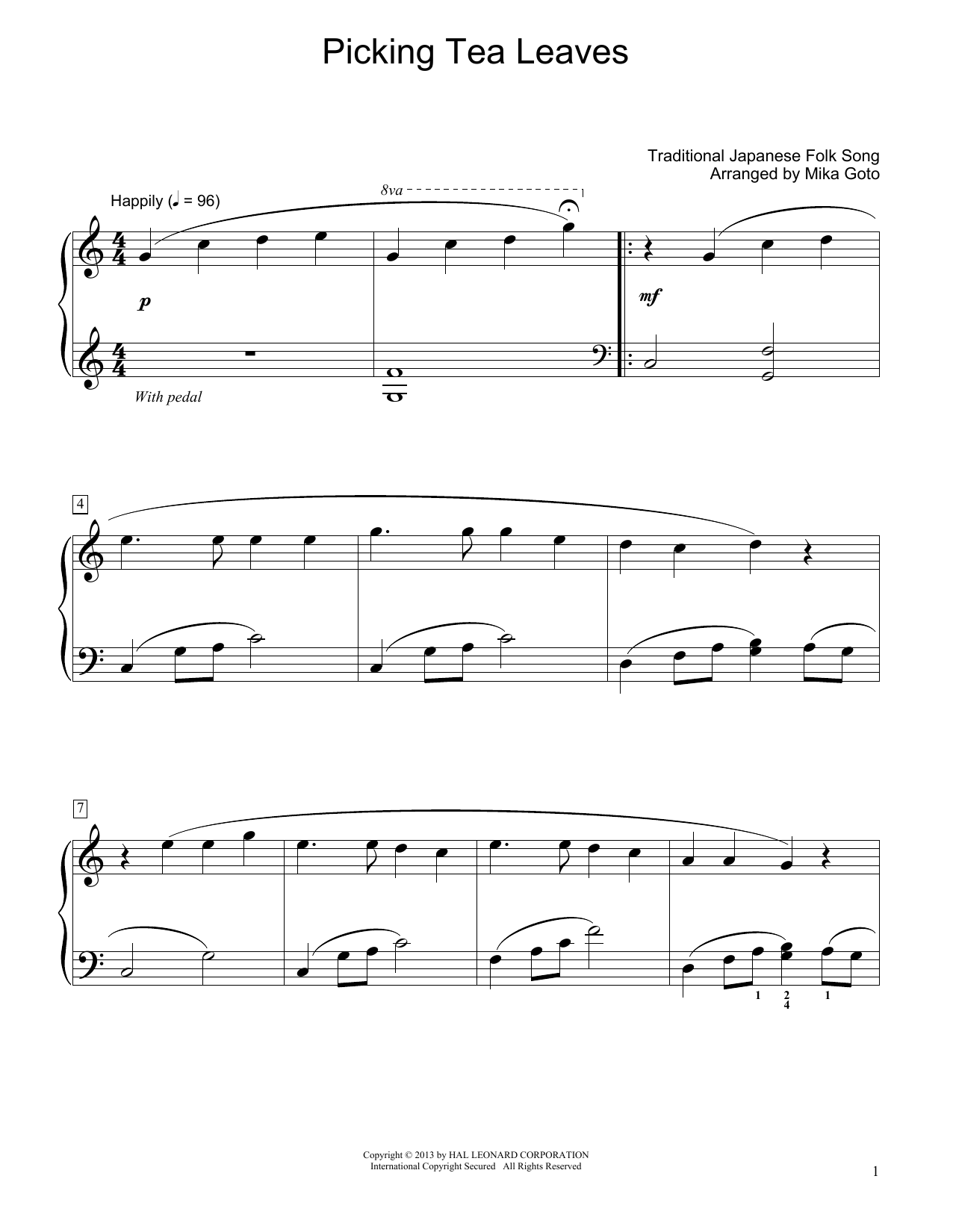 Picking Tea Leaves (arr. Mika Goto) (Educational Piano) von Traditional Japanese Folk Song