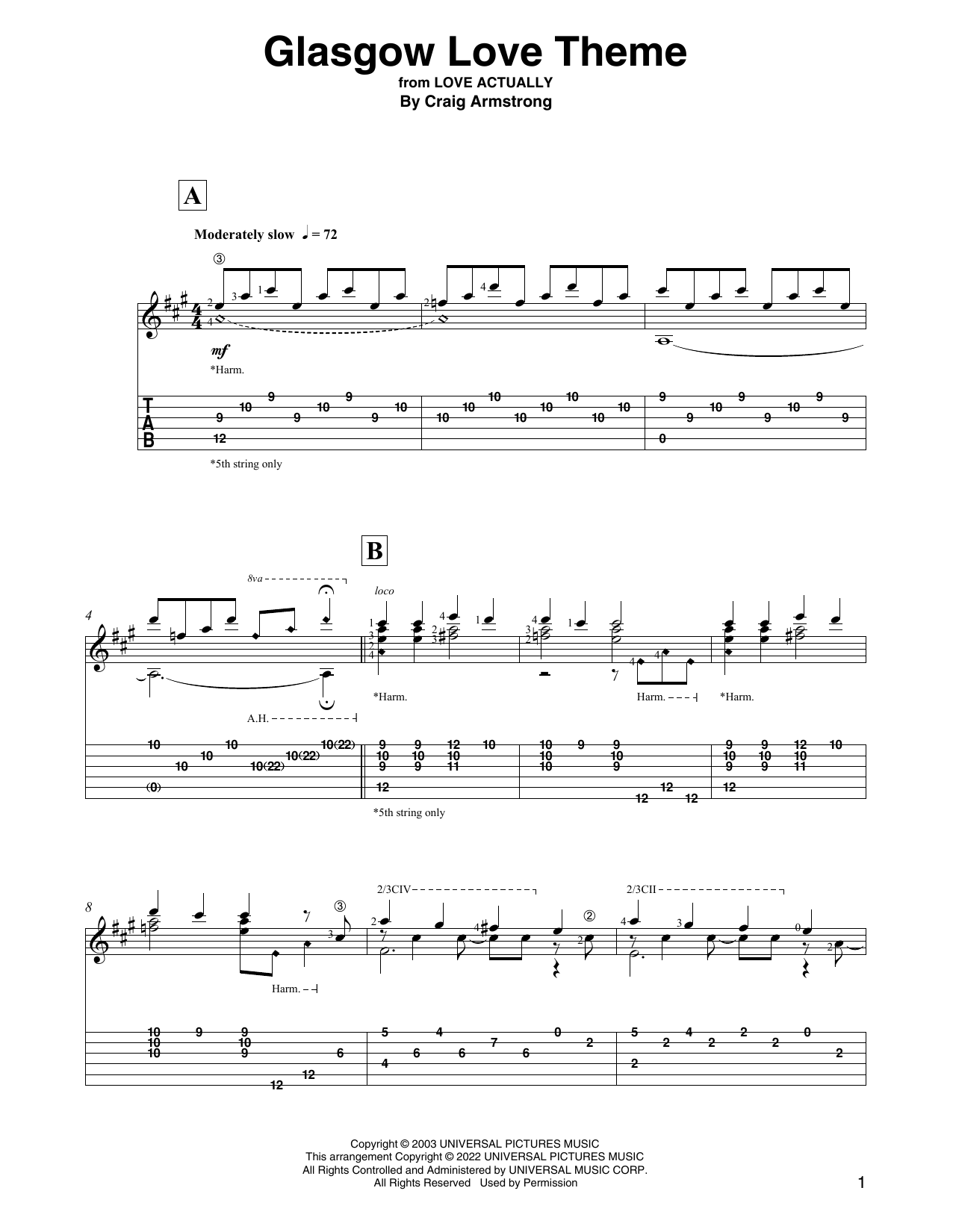 Glasgow Love Theme (from Love Actually) (arr. David Jaggs) (Solo Guitar) von Craig Armstrong