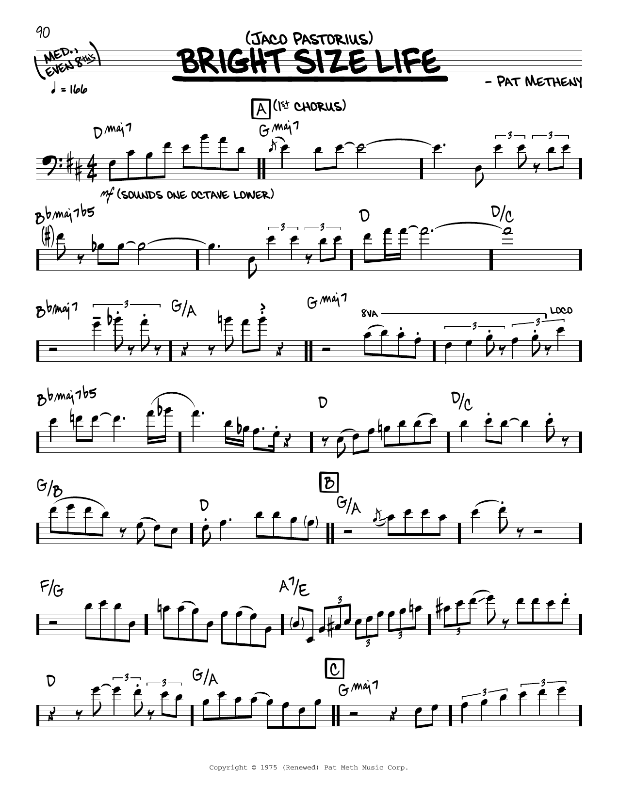 Bright Size Life (solo only) (Real Book  Melody & Chords) von Jaco Pastorius