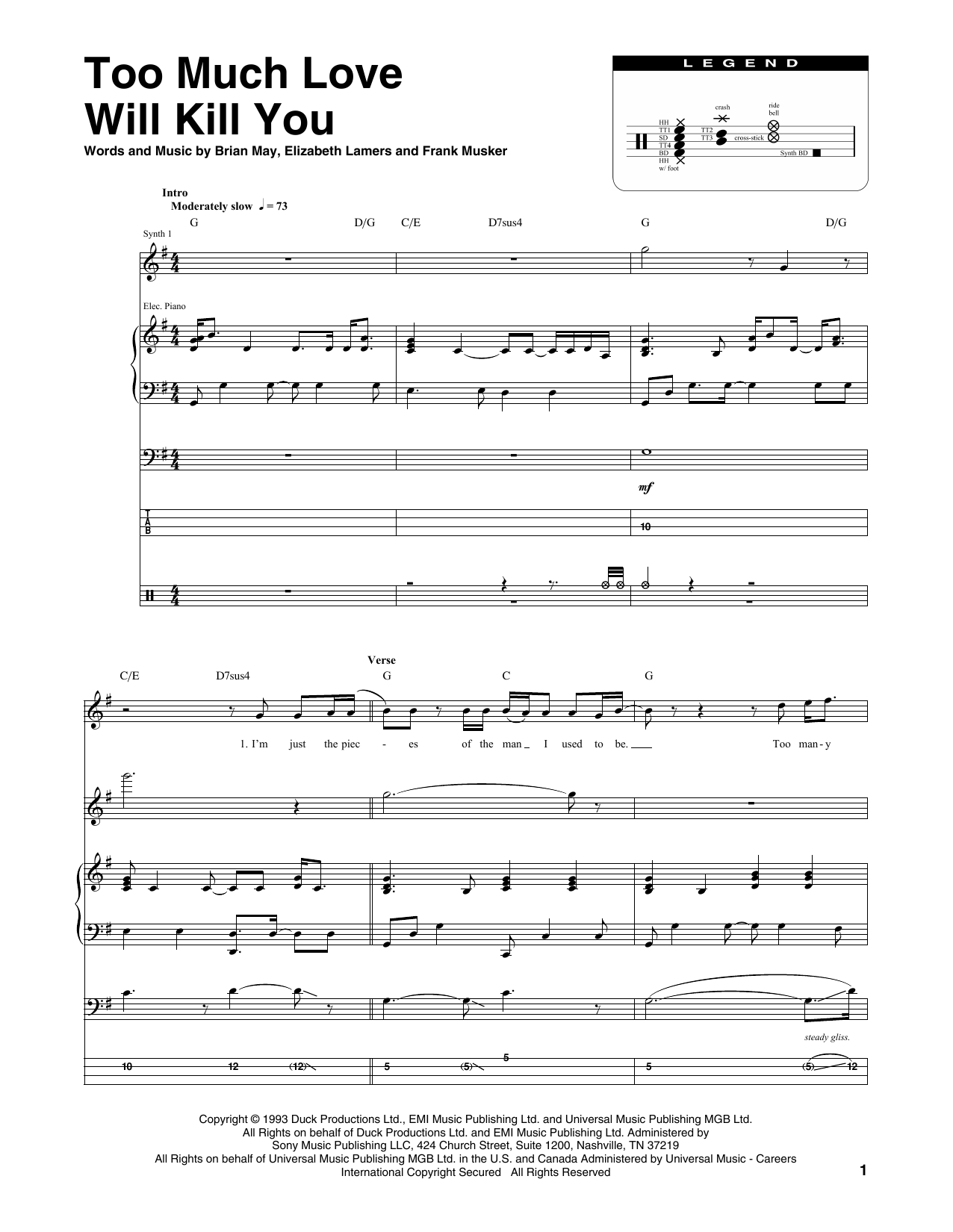 Too Much Love Will Kill You (Transcribed Score) von Queen