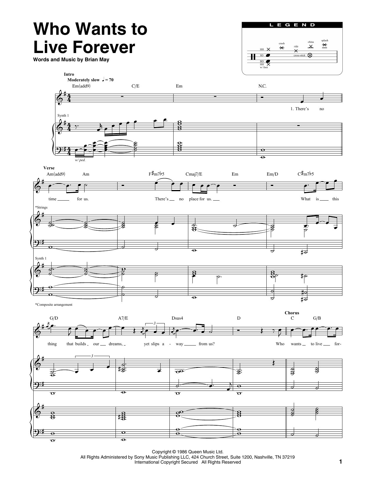 Who Wants To Live Forever (Transcribed Score) von Queen