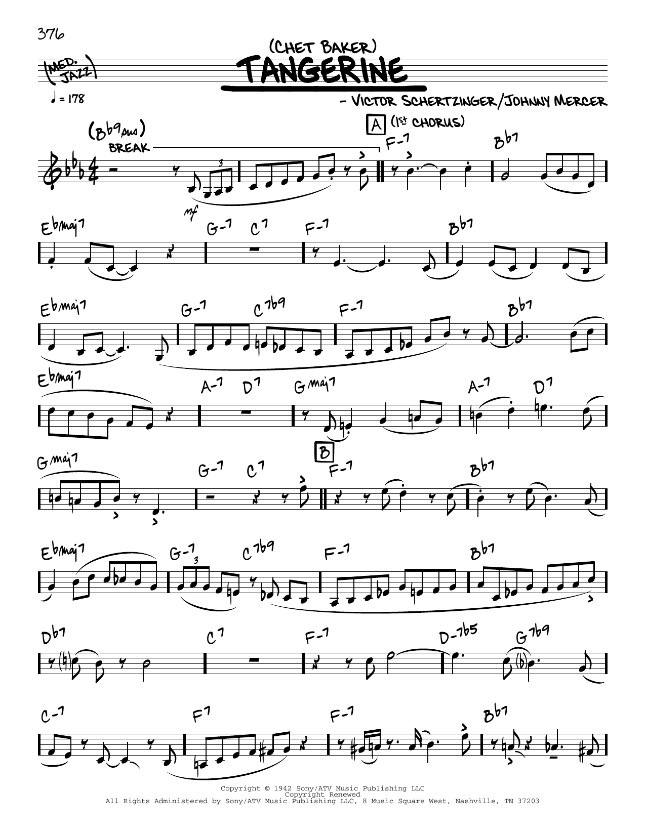 Tangerine (solo only) (Real Book  Melody & Chords) von Chet Baker