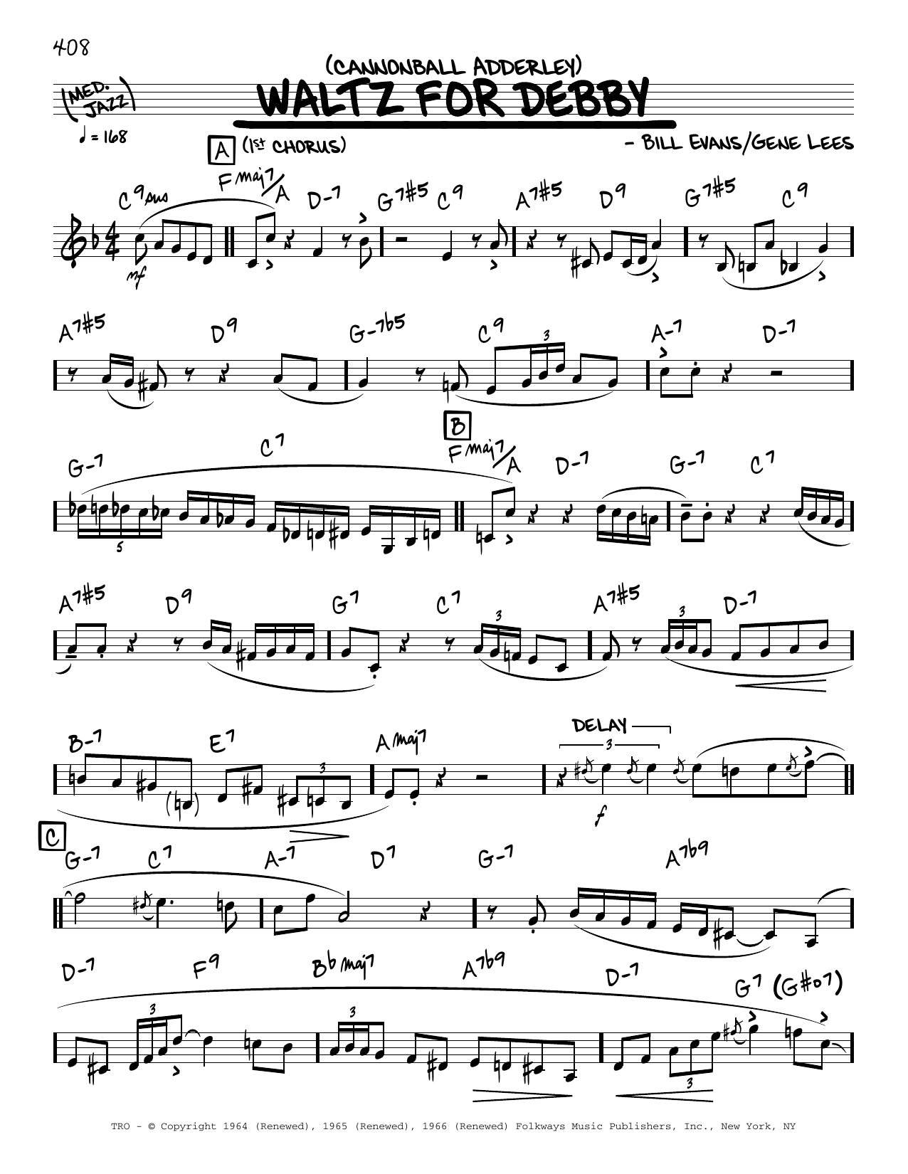 Waltz For Debby (Real Book  Melody & Chords) von Cannonball Adderley