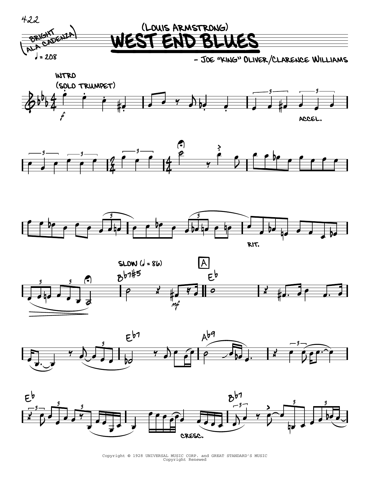 West End Blues (solo only) (Real Book  Melody & Chords) von Louis Armstrong