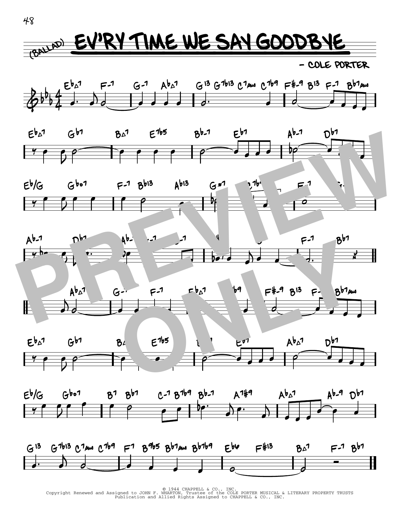 Ev'ry Time We Say Goodbye (arr. David Hazeltine) (Real Book  Enhanced Chords) von Cole Porter