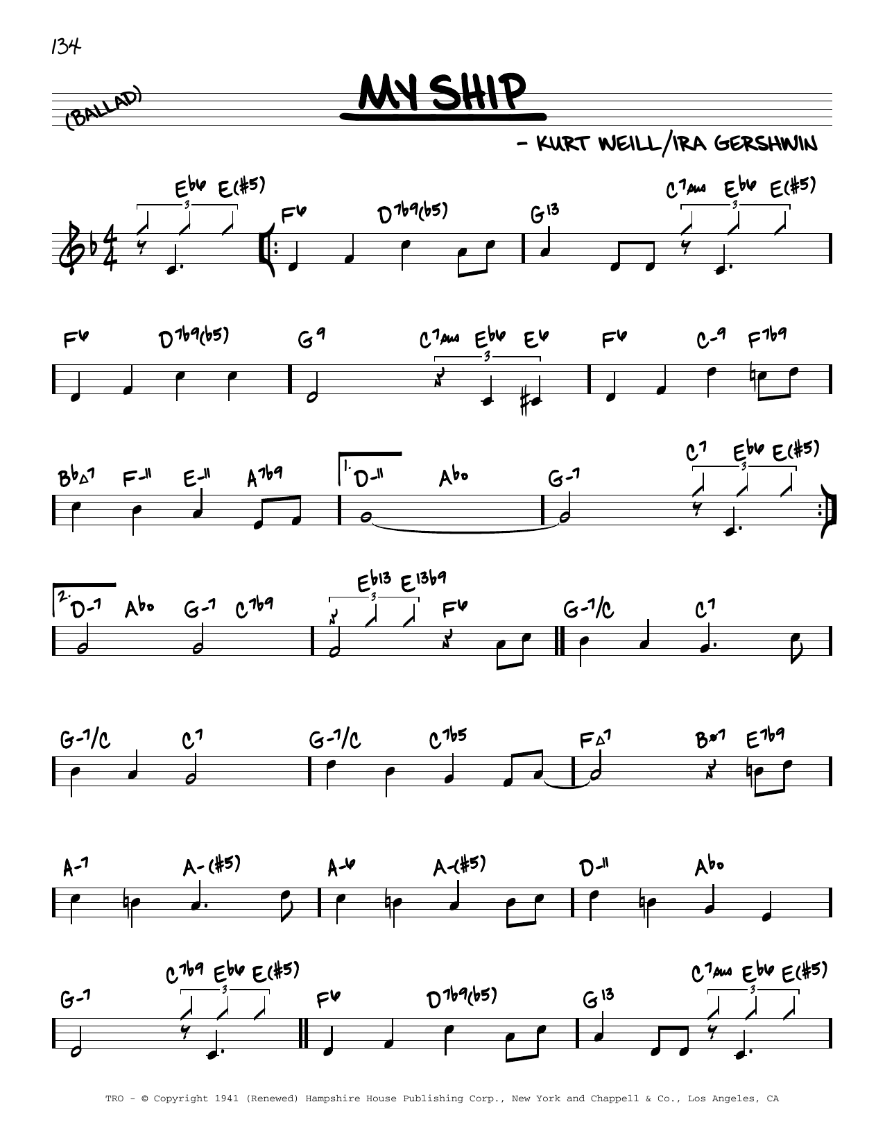 My Ship (arr. David Hazeltine) (Real Book  Enhanced Chords) von Kurt Weill