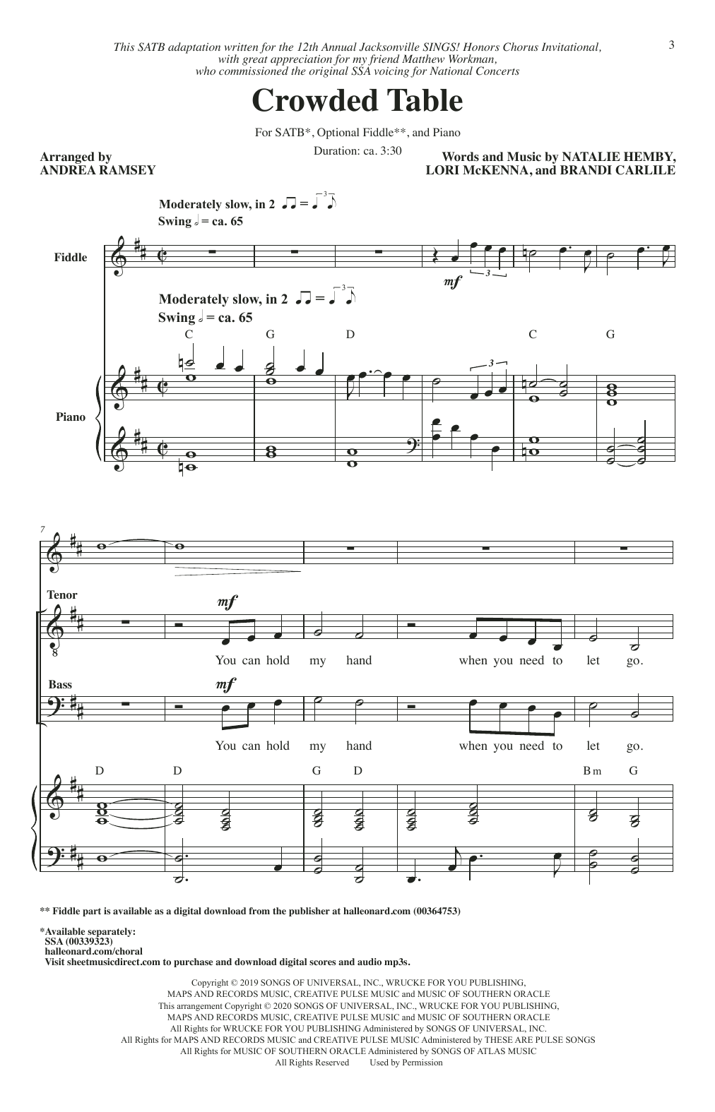 Crowded Table (arr. Andrea Ramsey) (SATB Choir) von The Highwomen