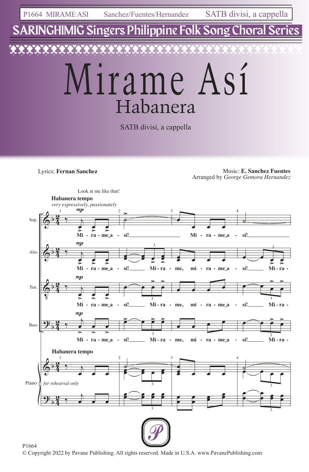 Mirame As (Habanera) (arr. George Gemora Hernandez) (SATB Choir) von Fernan Sanchez and E. Sanchez Fuentes