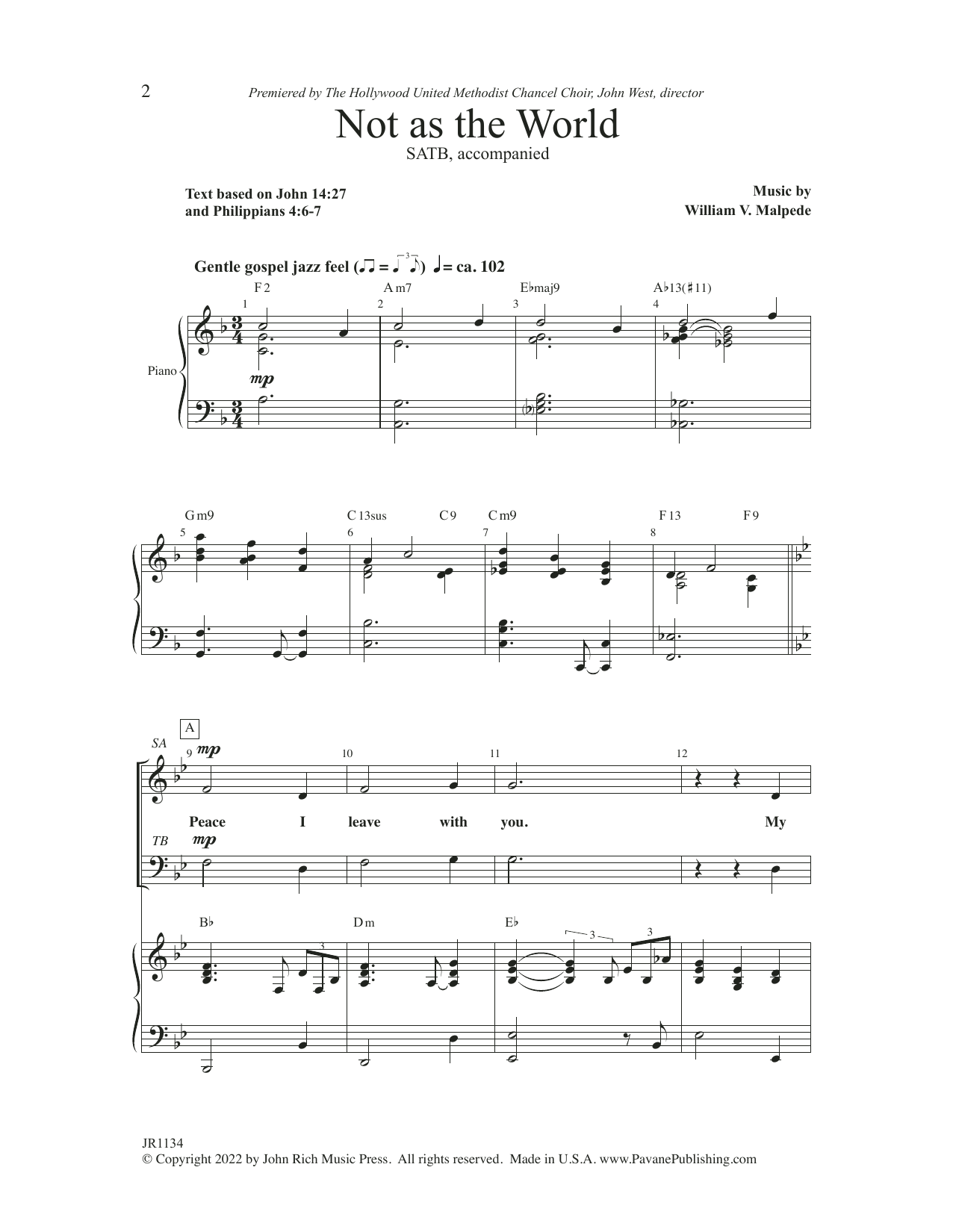 Not as the World (SATB Choir) von William V. Malpede