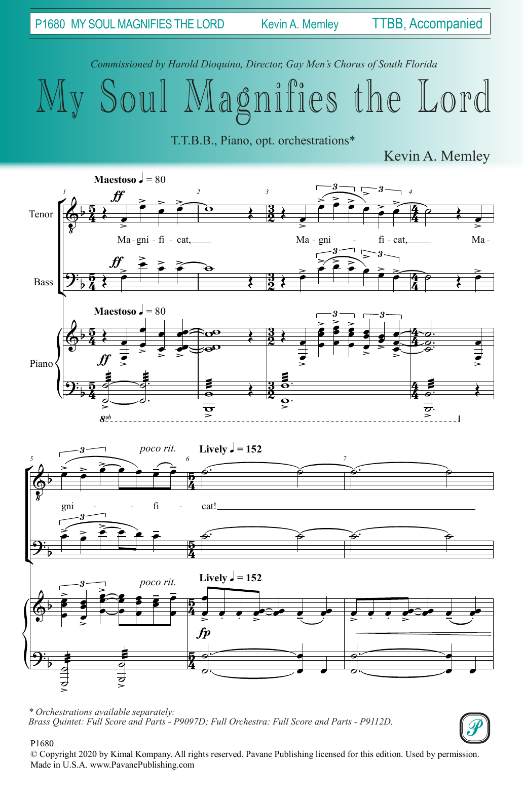 My Soul Magnifies the Lord (TTBB Choir) von Kevin A. Memley