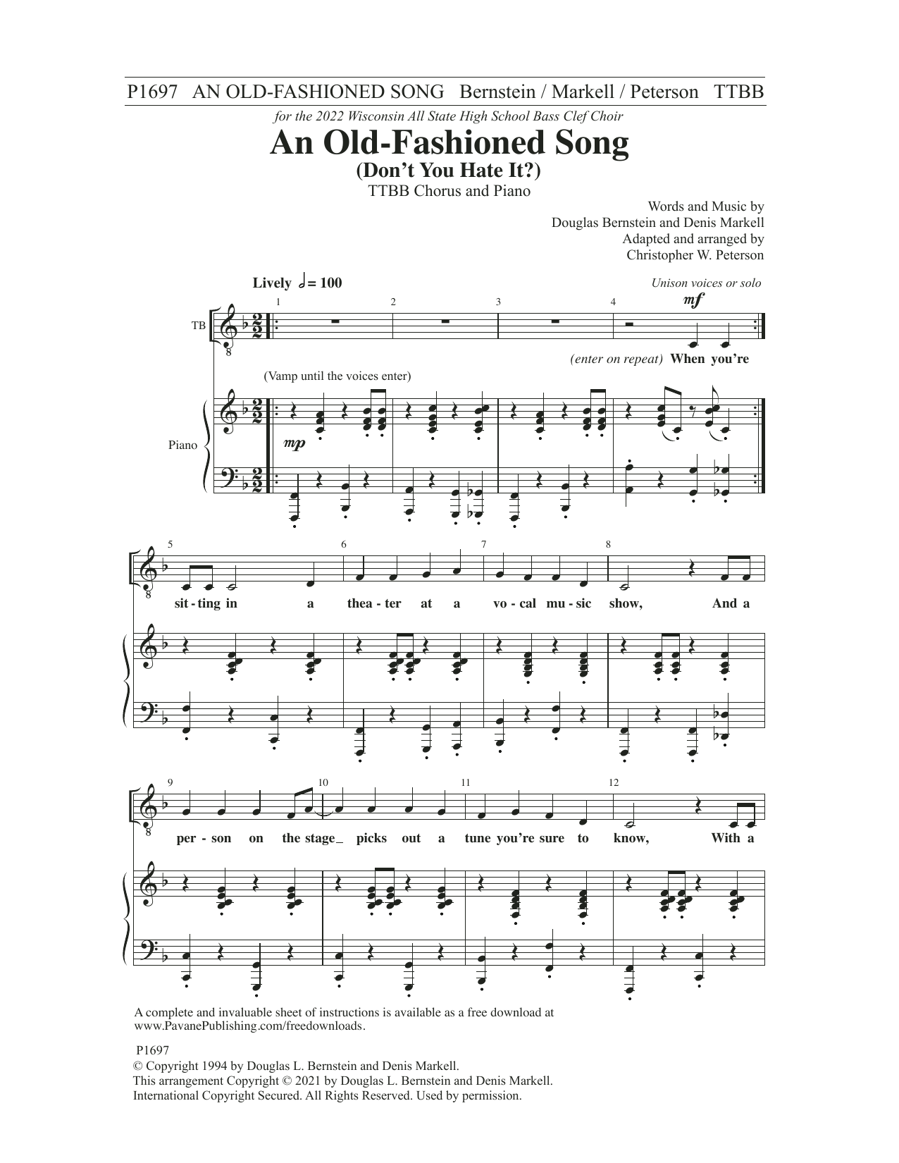 An Old-Fashioned Song (Don't You Hate It?) (arr. Christopher Peterson) (TTBB Choir) von Douglas Bernstein and Denis Markell