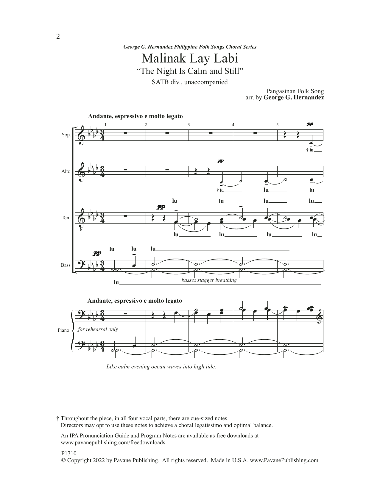 Malinak Lay Labi (The Night Is Calm And Still) (arr. George G. Hernandez) (Choir) von Pangasinan Folk Song