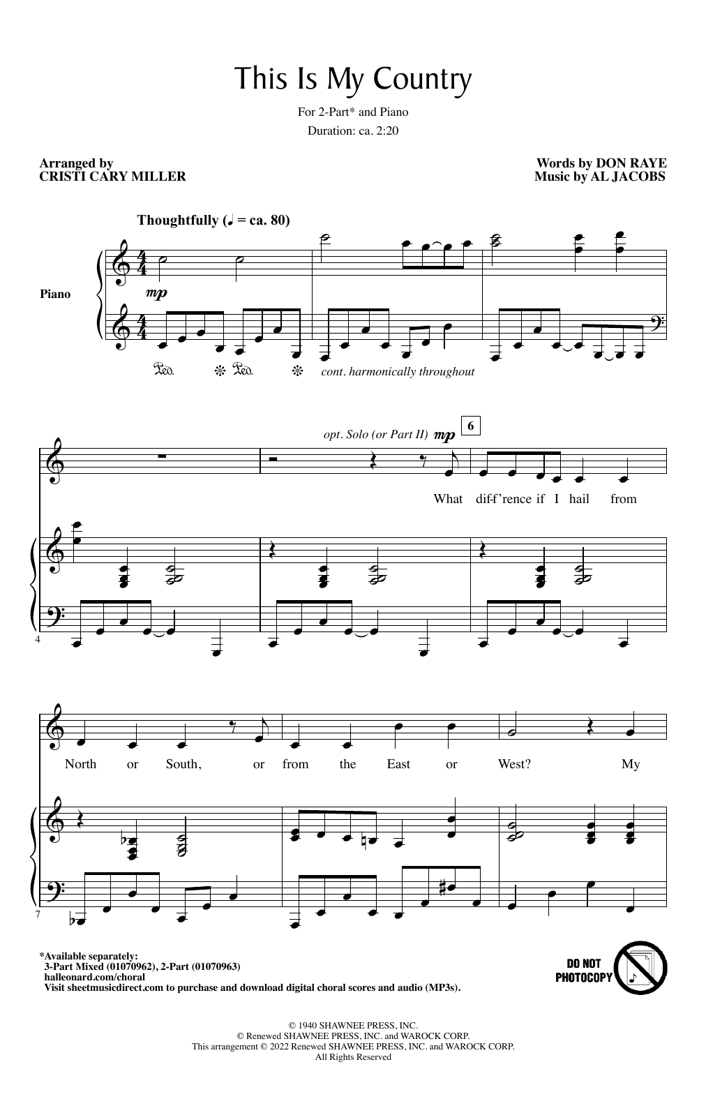 This Is My Country (arr. Cristi Cary Miller) (2-Part Choir) von Al Jacobs