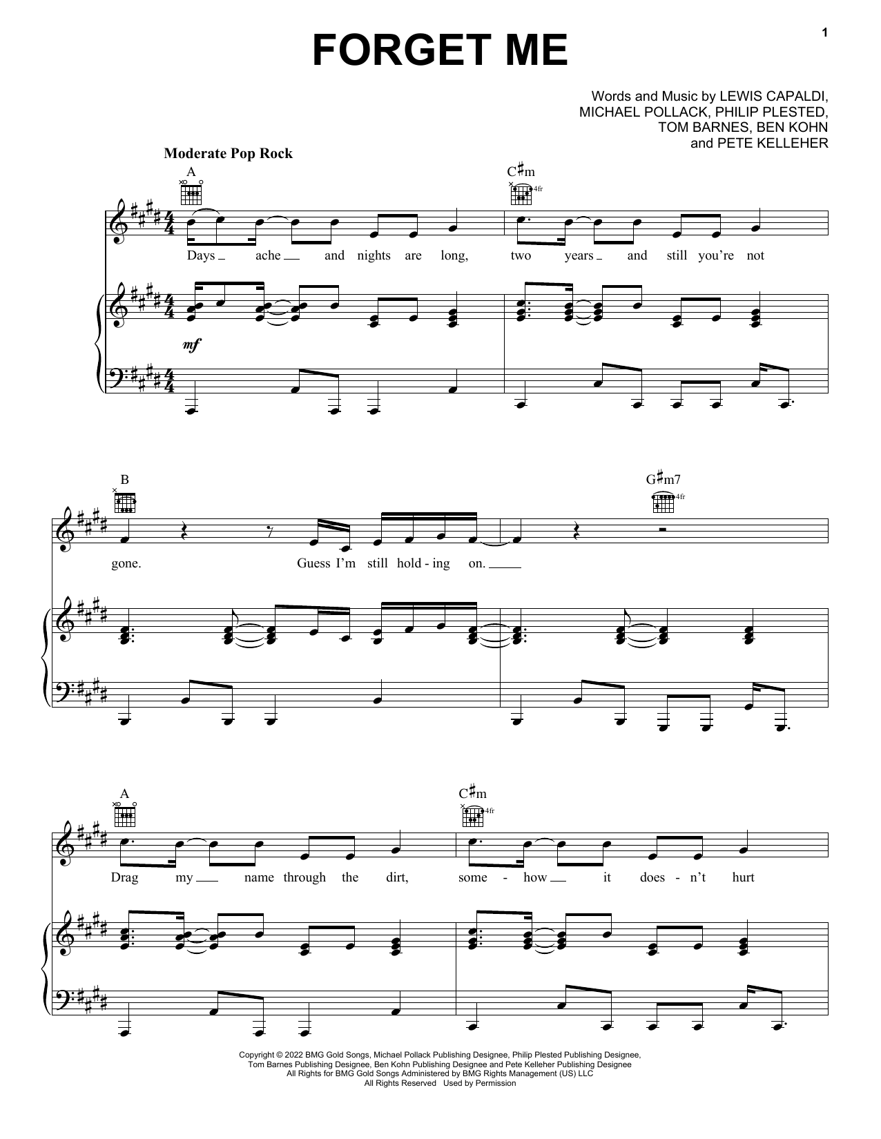 Forget Me (Piano, Vocal & Guitar Chords (Right-Hand Melody)) von Lewis Capaldi