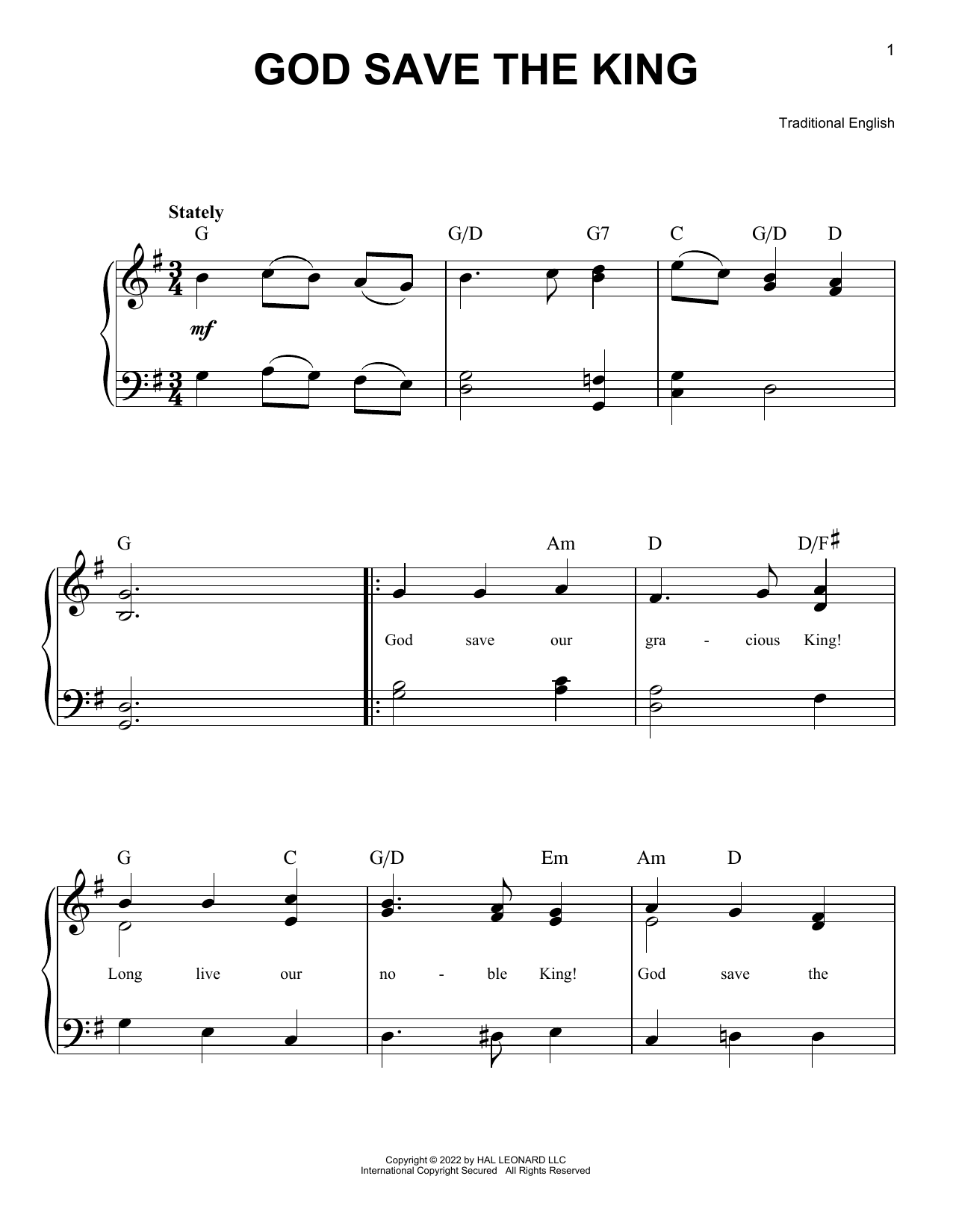 God Save The King (UK National Anthem) (Easy Piano) von Traditional English