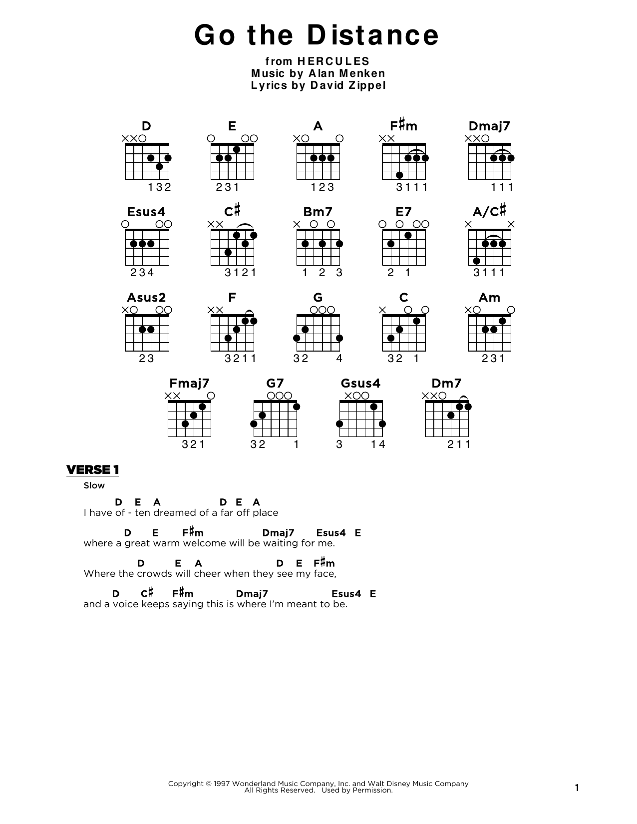 Go The Distance (from Hercules) (Really Easy Guitar) von Alan Menken & David Zippel