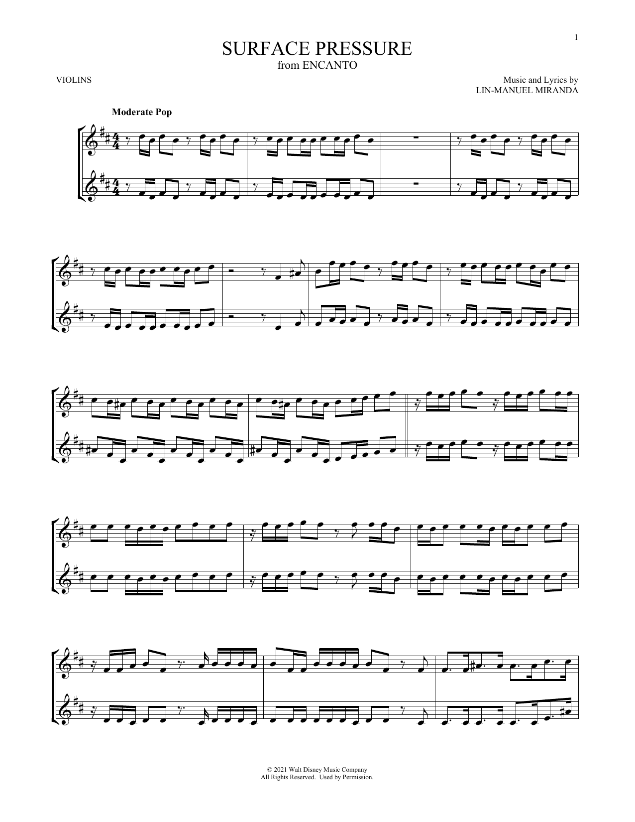Surface Pressure (from Encanto) (Violin Duet) von Lin-Manuel Miranda