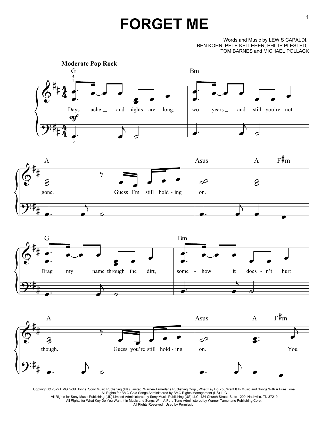 Forget Me (Easy Piano) von Lewis Capaldi