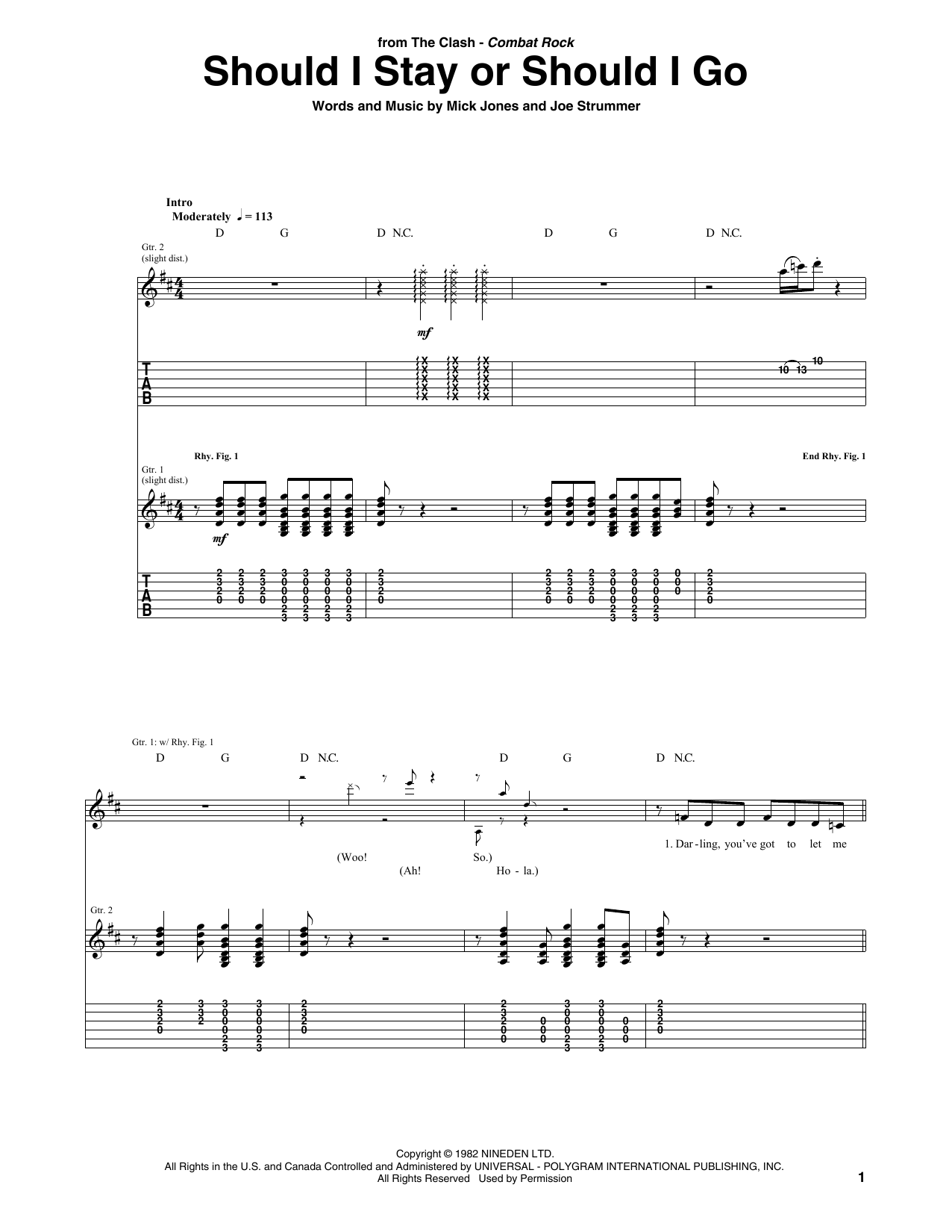 Should I Stay Or Should I Go (Guitar Tab) von The Clash