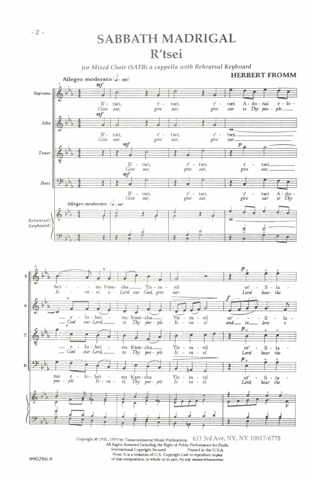 Sabbath Madrigal (R'tsei) (SATB Choir) von Herbert Fromm