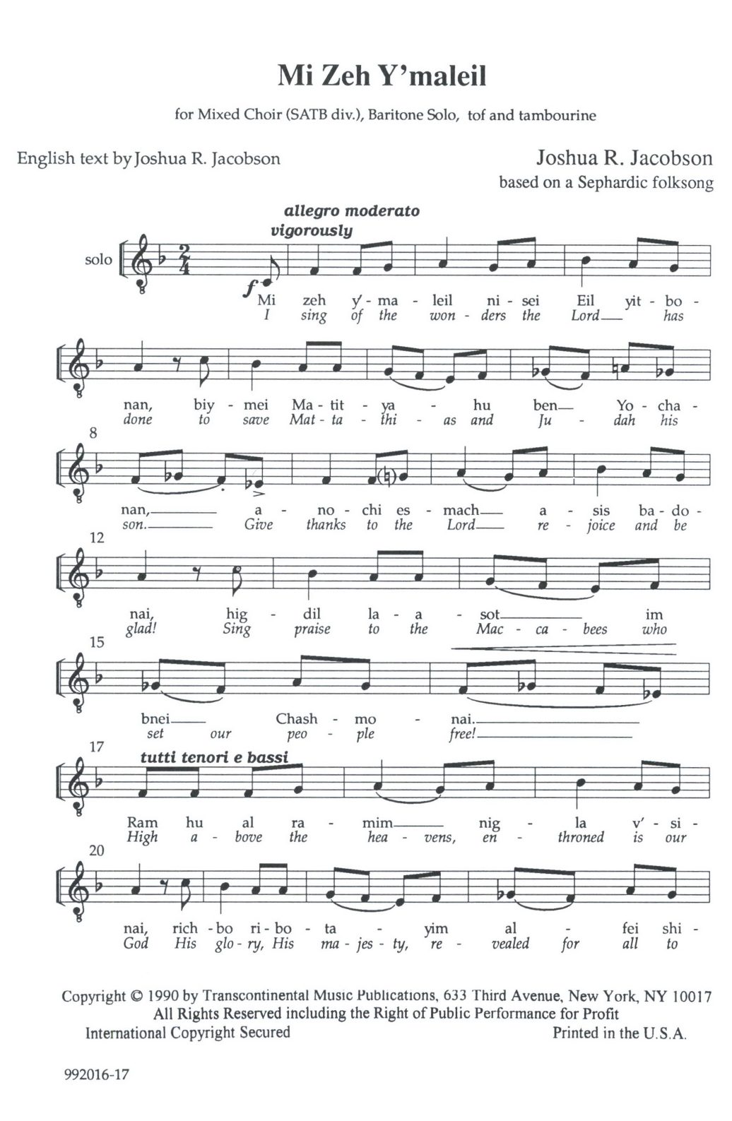 Mi Zeh Y'maleil (SATB Choir) von Joshua R. Jacobson