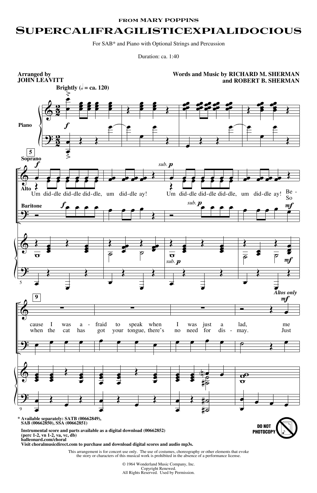Supercalifragilisticexpialidocious (from Mary Poppins) (arr. John Leavitt) (SAB Choir) von Julie Andrews