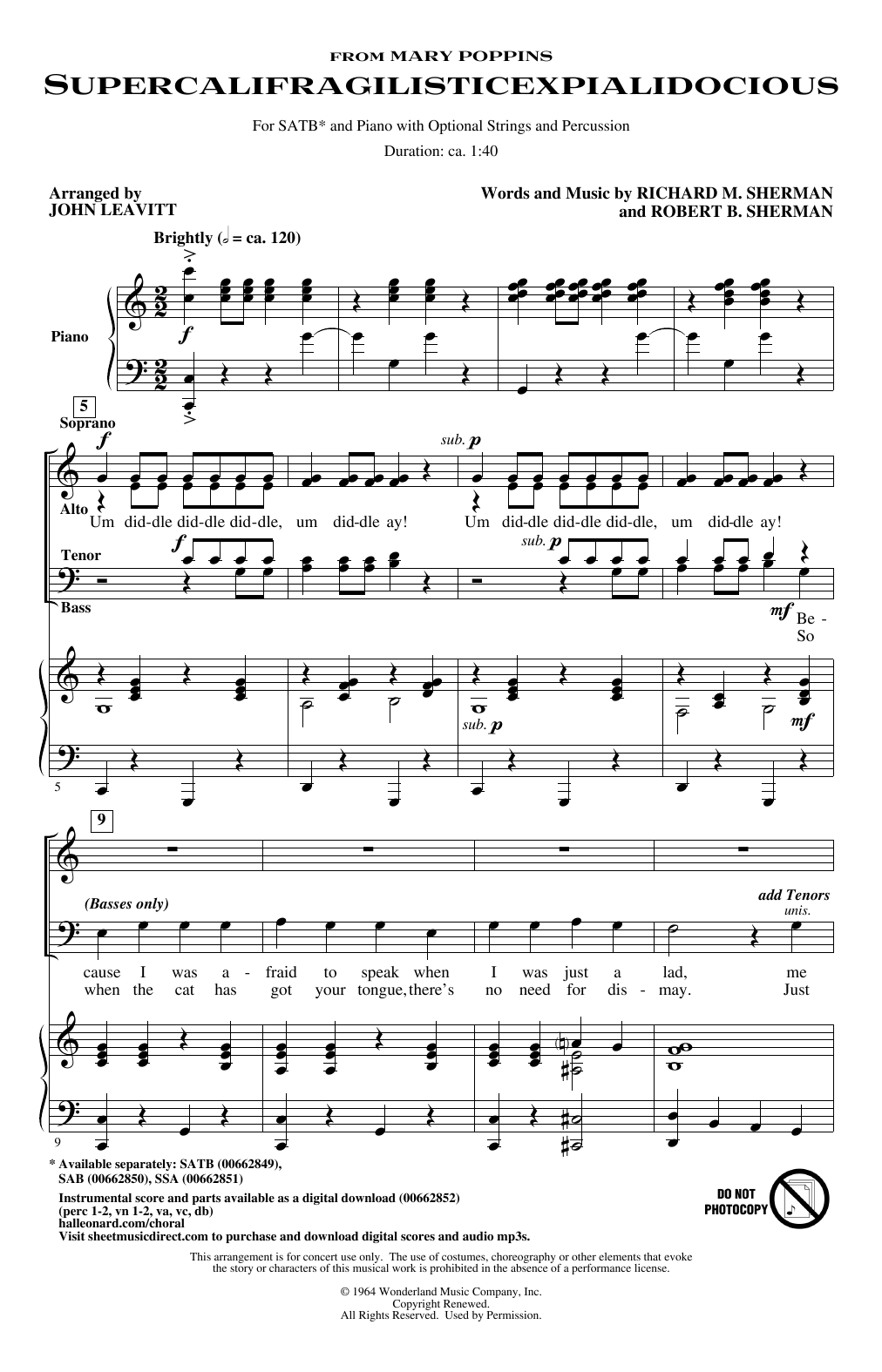 Supercalifragilisticexpialidocious (from Mary Poppins) (arr. John Leavitt) (SATB Choir) von Julie Andrews