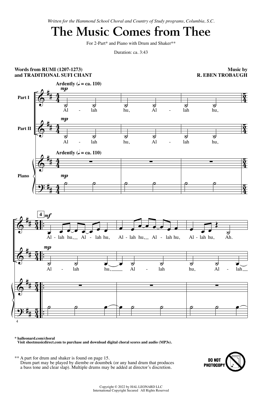 The Music Comes From Thee (2-Part Choir) von R. Eben Trobaugh