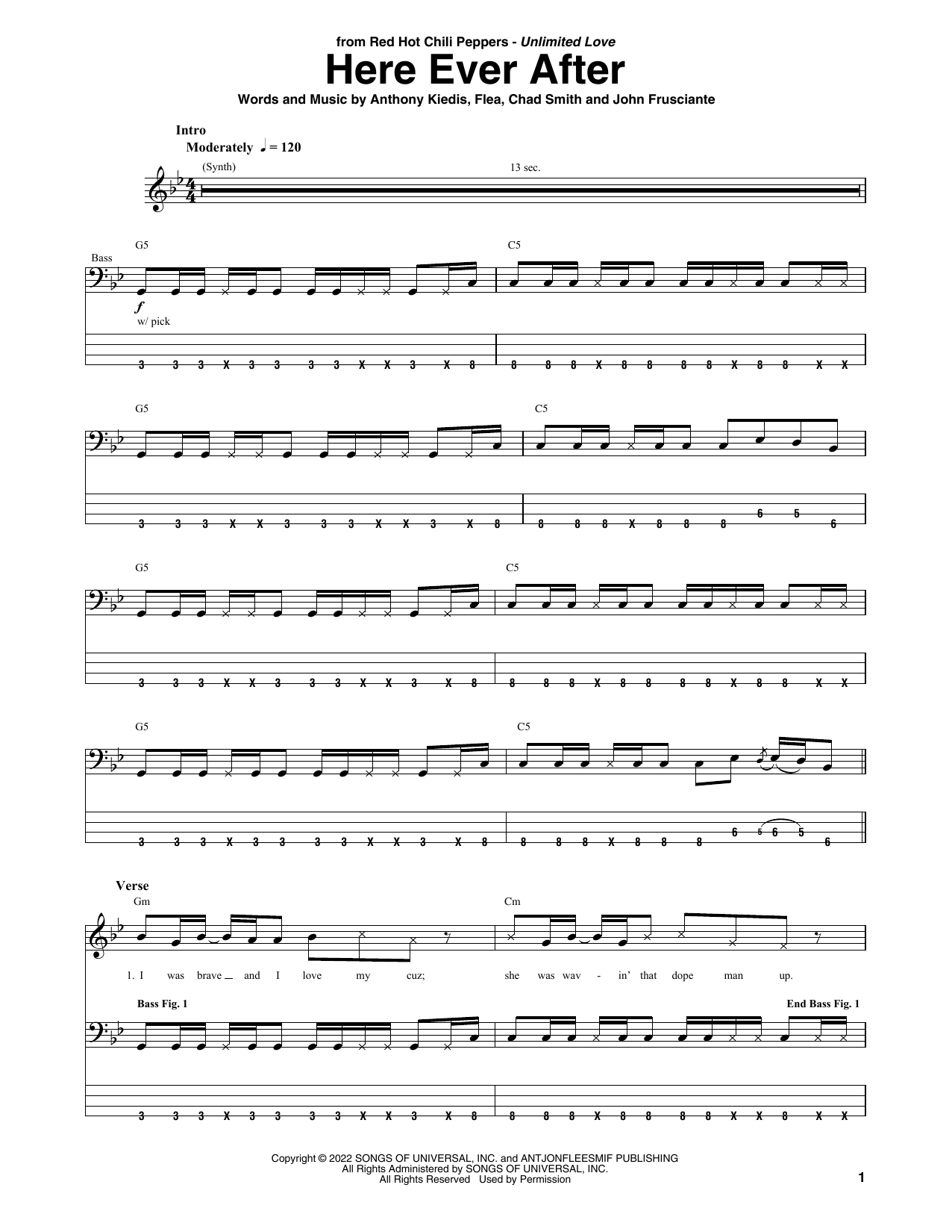 Here Ever After (Bass Guitar Tab) von Red Hot Chili Peppers