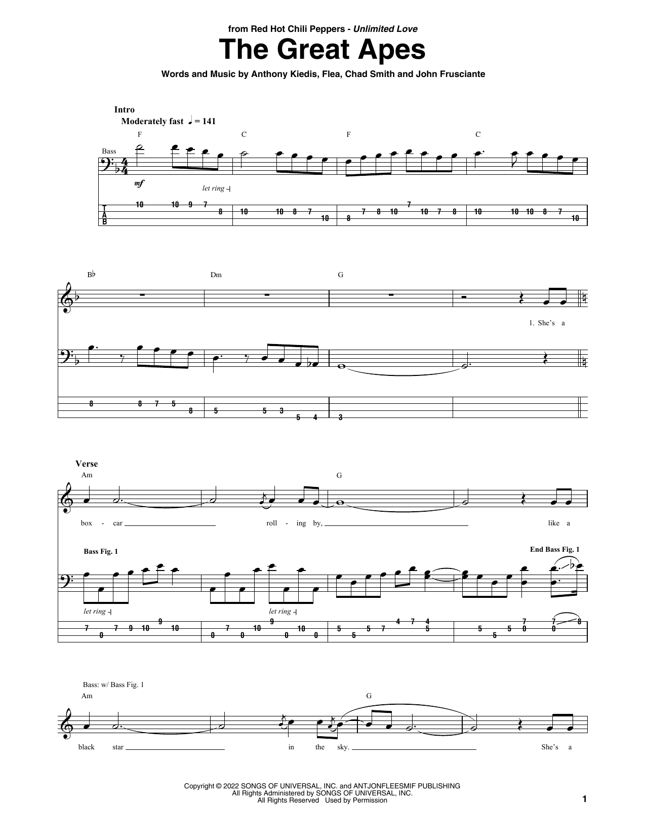 The Great Apes (Bass Guitar Tab) von Red Hot Chili Peppers