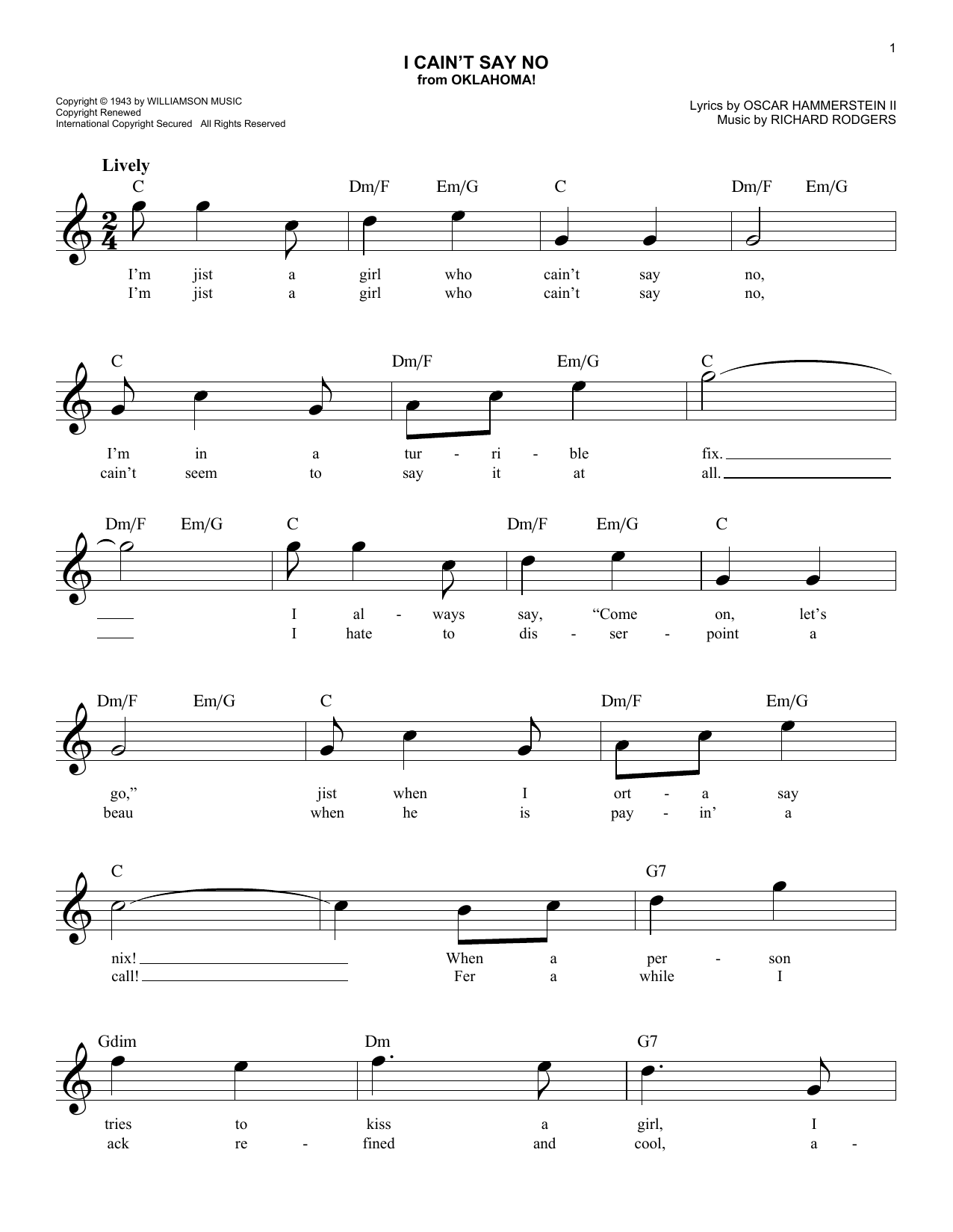 I Cain't Say No (from Oklahoma!) (Lead Sheet / Fake Book) von Rodgers & Hammerstein