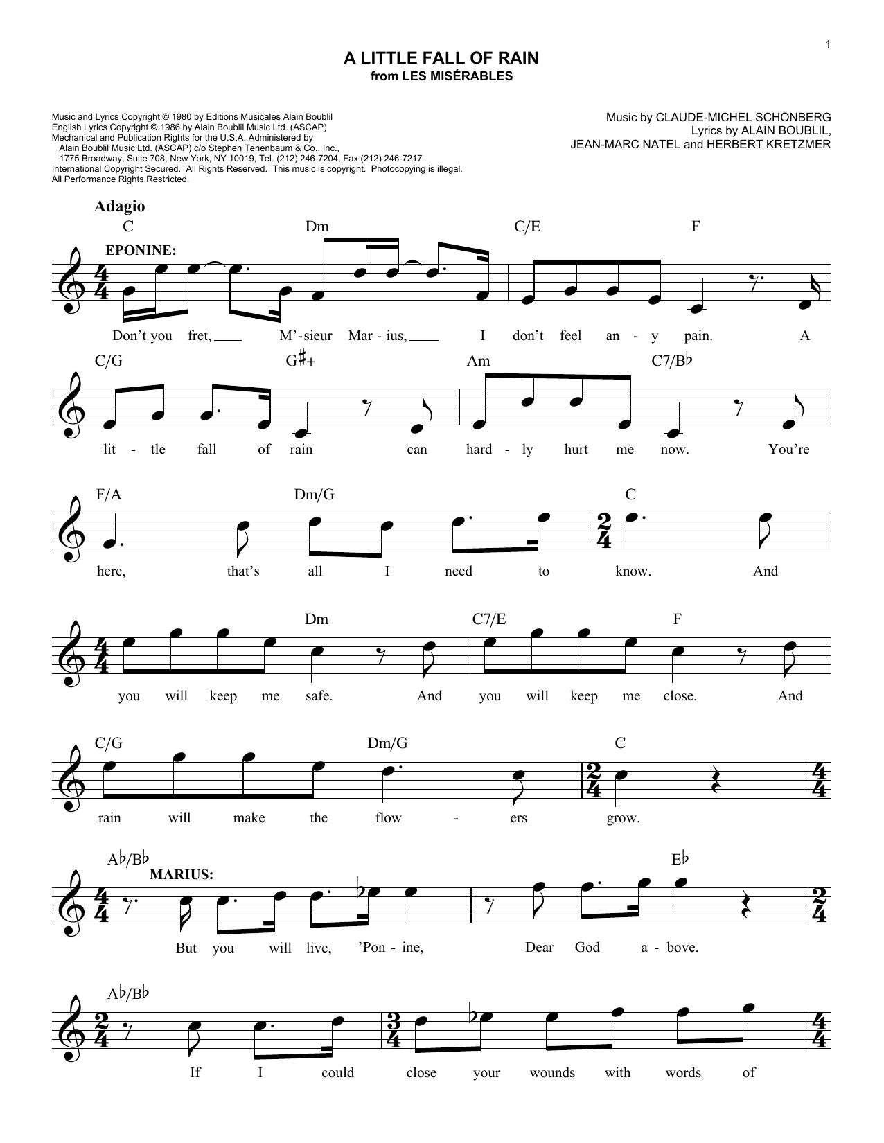 A Little Fall Of Rain (Lead Sheet / Fake Book) von Claude-Michel Schonberg