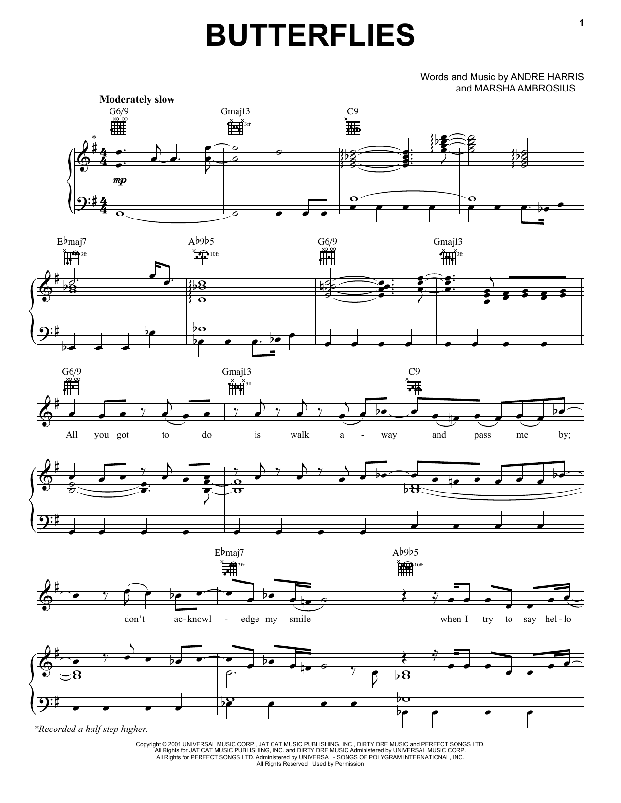 Butterflies (Piano, Vocal & Guitar Chords (Right-Hand Melody)) von Michael Jackson