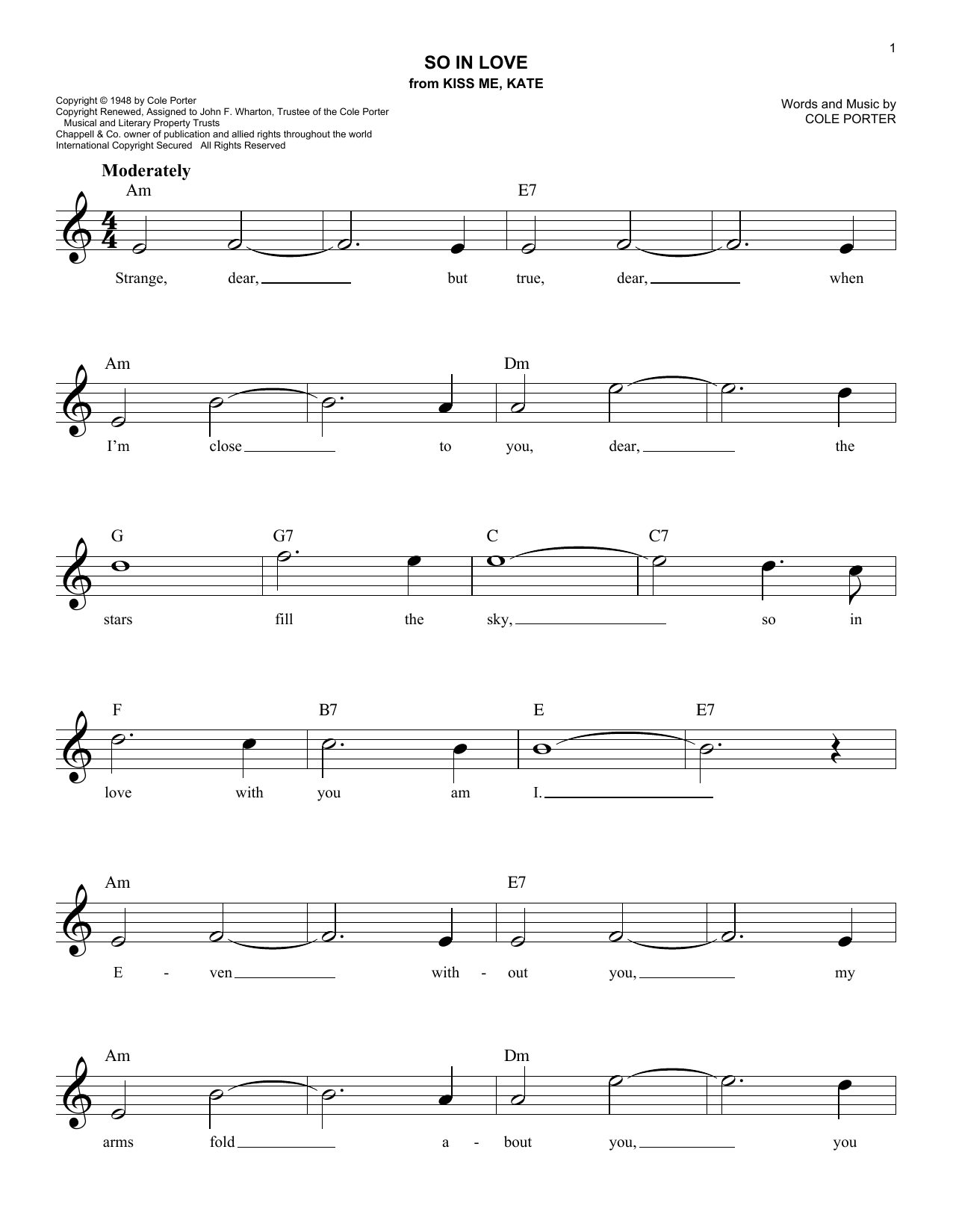 So In Love (from Kiss Me, Kate) (Lead Sheet / Fake Book) von Cole Porter