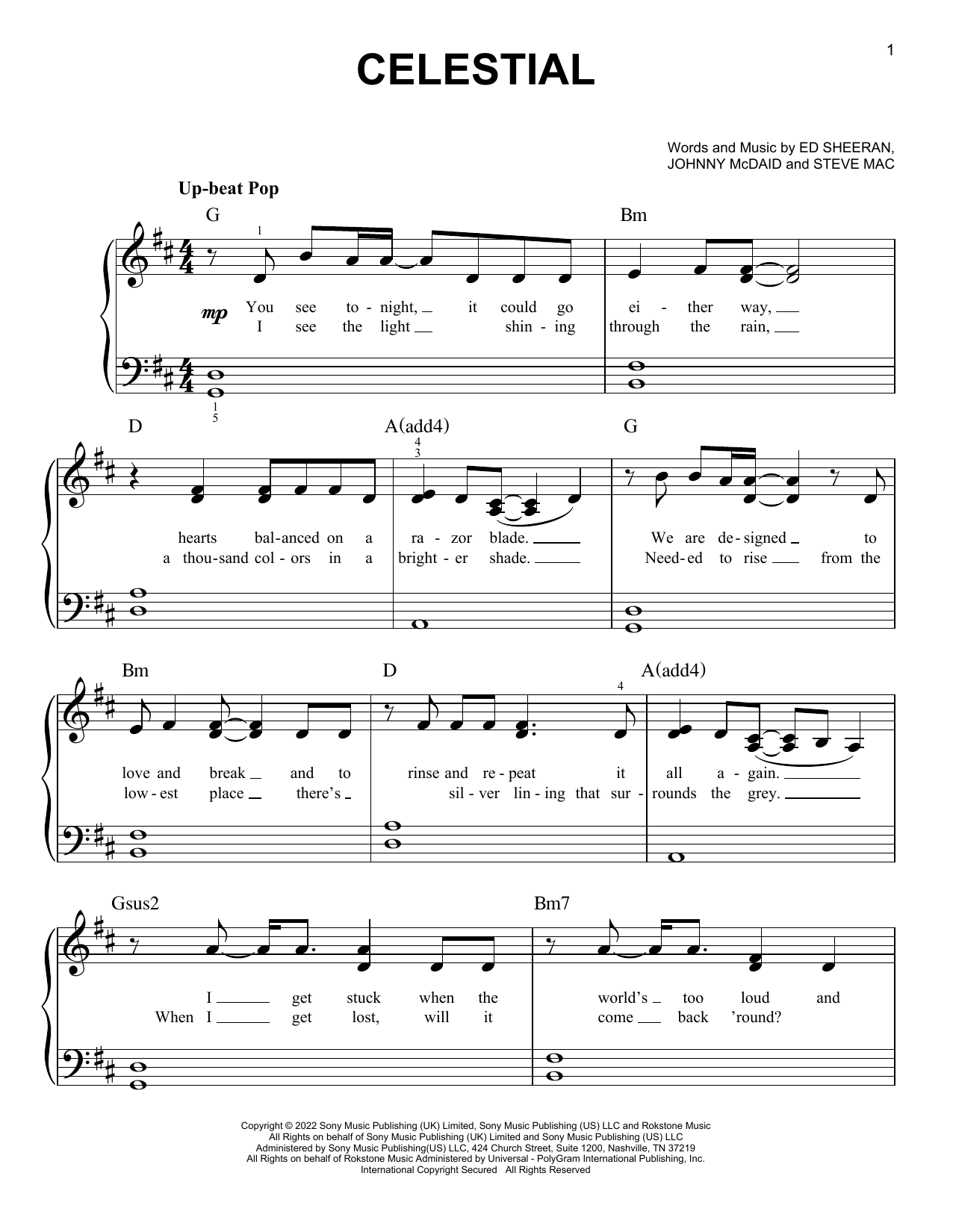 Celestial (Easy Piano) von Ed Sheeran
