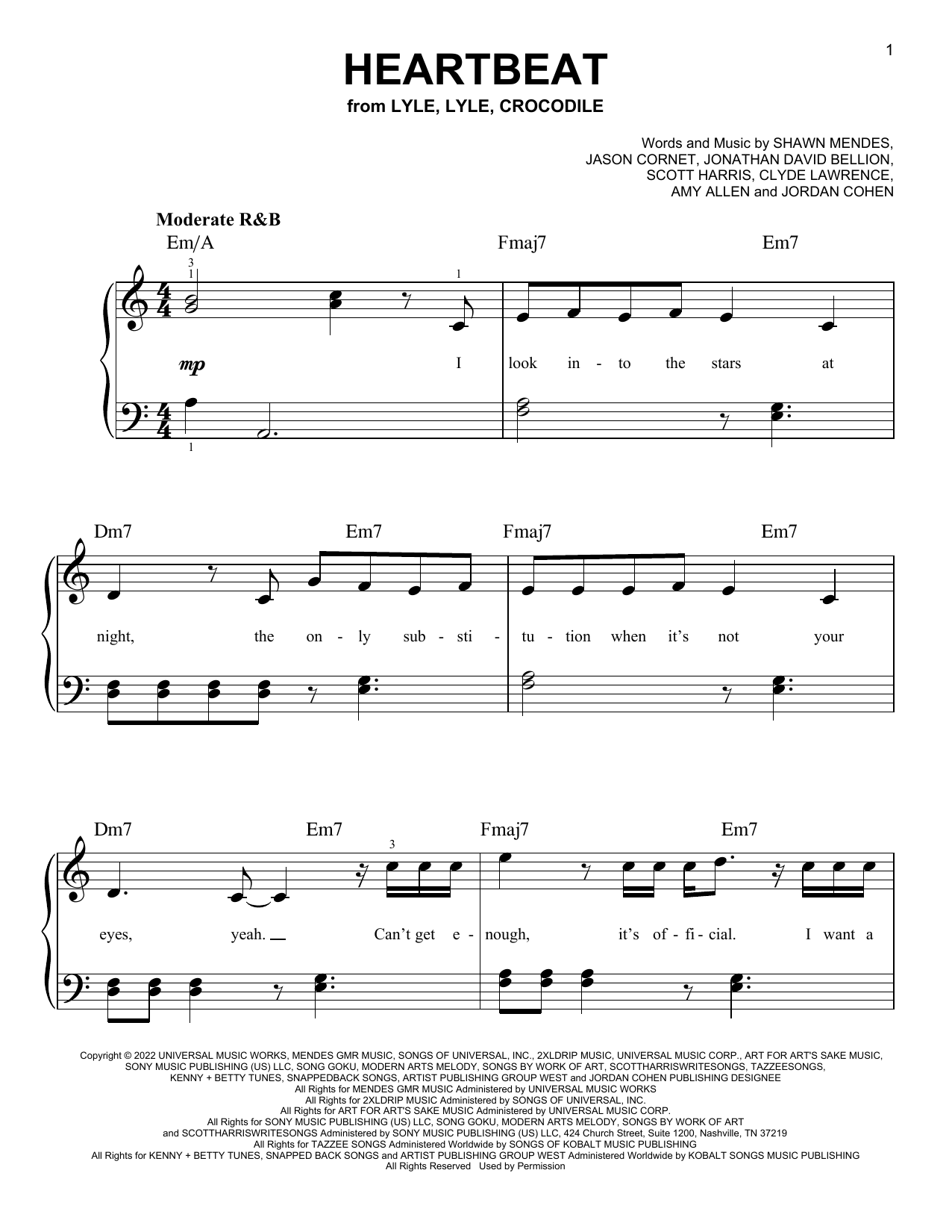 Heartbeat (from Lyle, Lyle, Crocodile) (Easy Piano) von Shawn Mendes