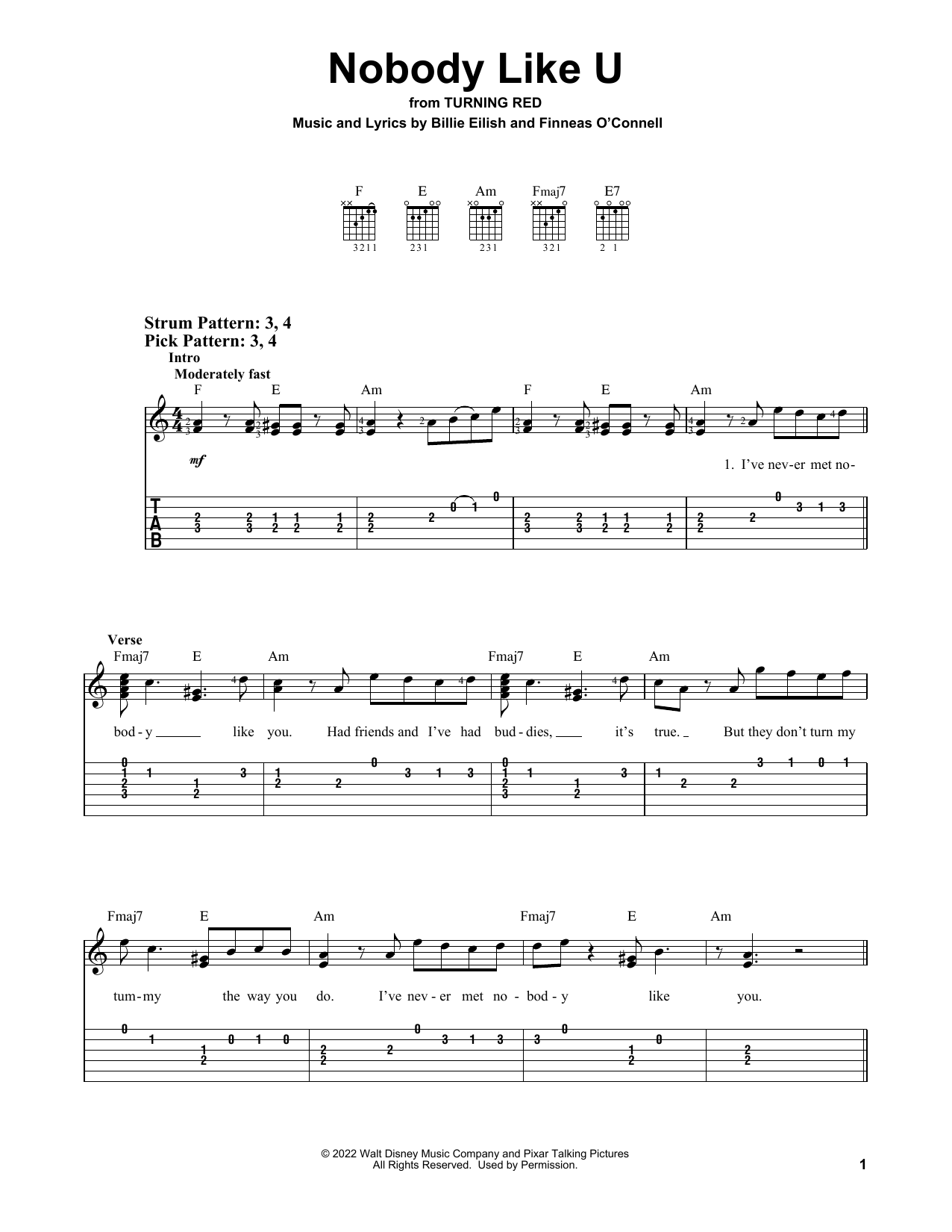 Nobody Like U (from Turning Red) (Easy Guitar Tab) von 4*TOWN