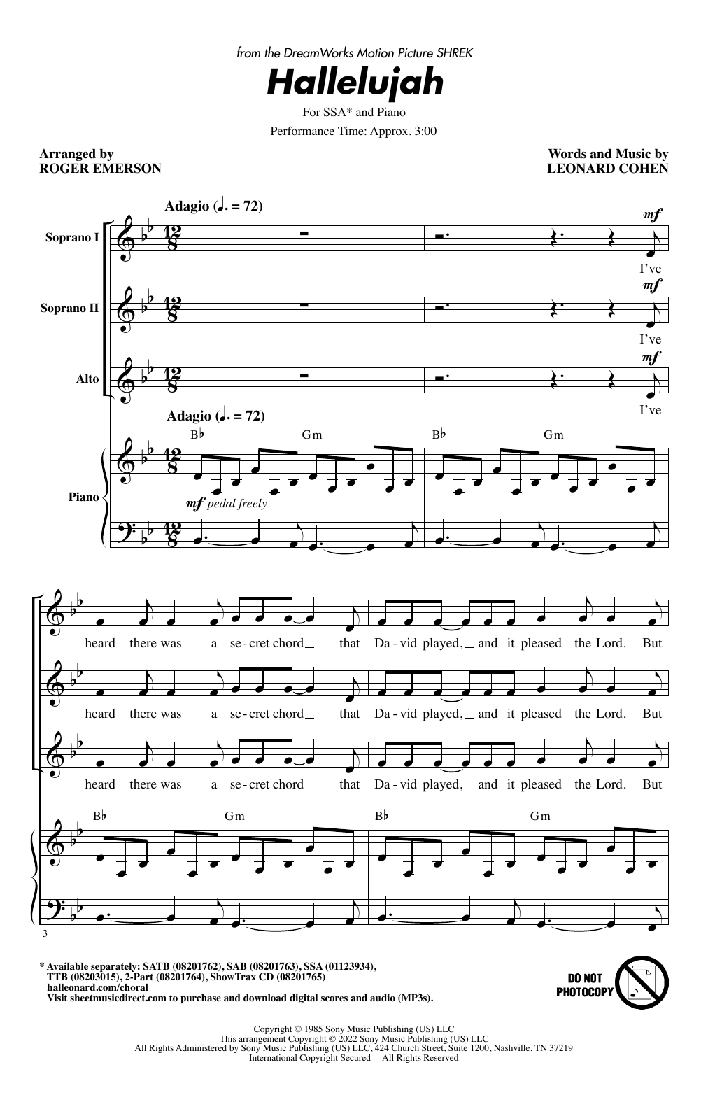 Hallelujah (arr. Roger Emerson) (SSA Choir) von Leonard Cohen