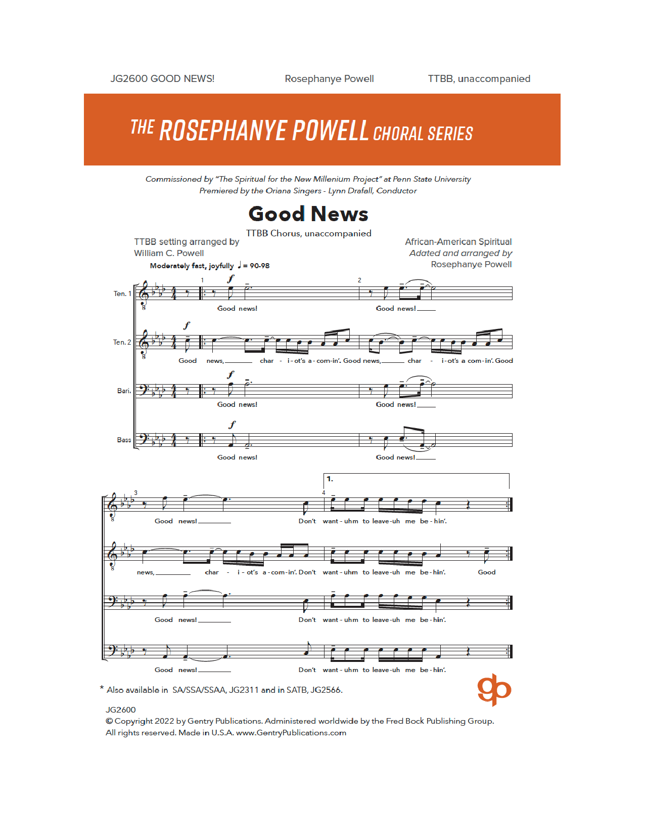 Good News (TTBB Choir) von Rosephanye Powell