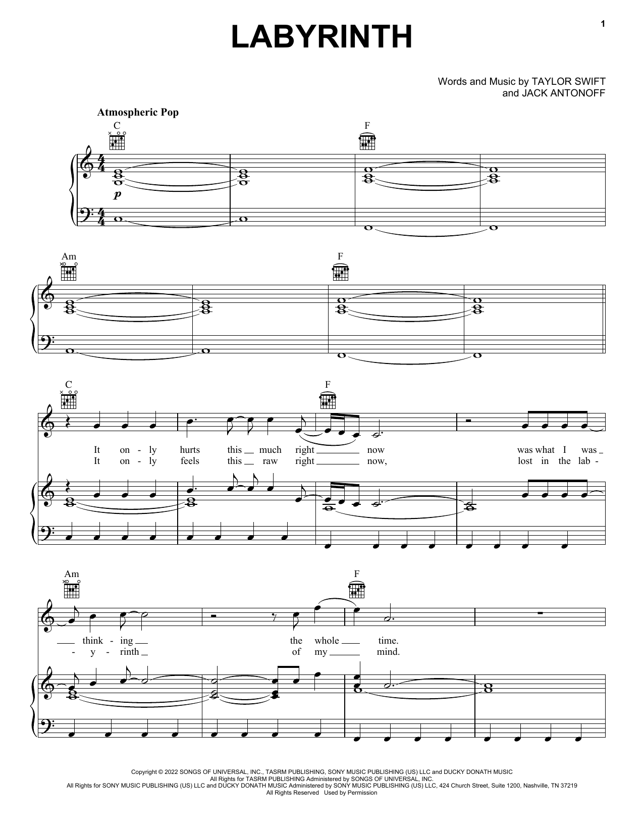 Labyrinth (Piano, Vocal & Guitar Chords (Right-Hand Melody)) von Taylor Swift