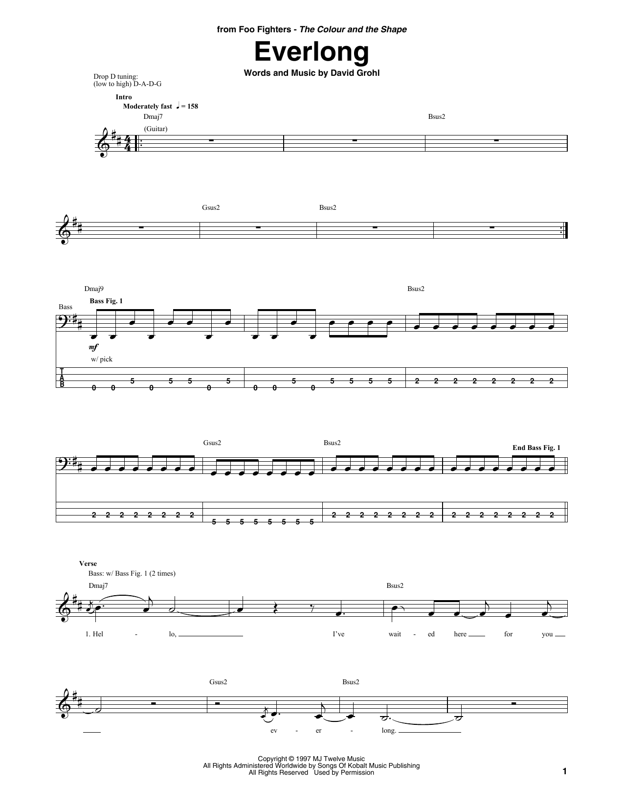 Everlong (Bass Guitar Tab) von Foo Fighters