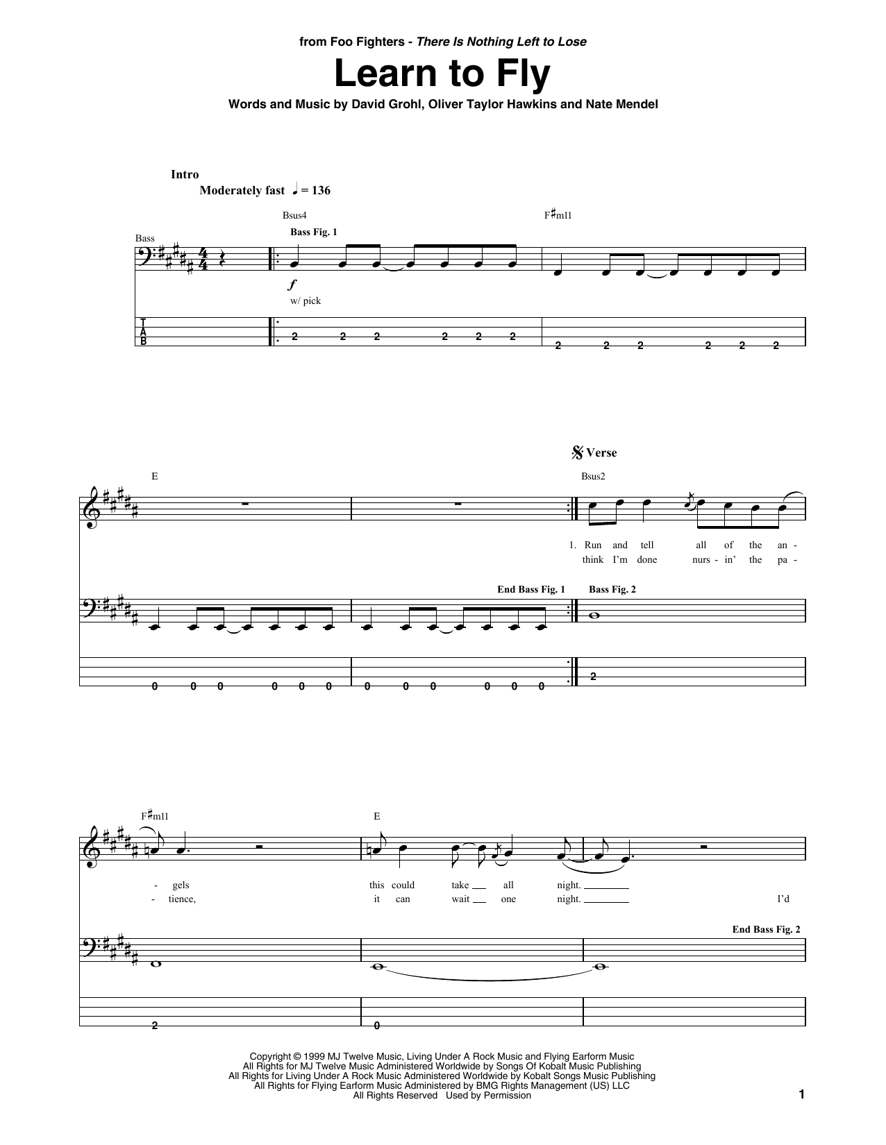 Learn To Fly (Bass Guitar Tab) von Foo Fighters