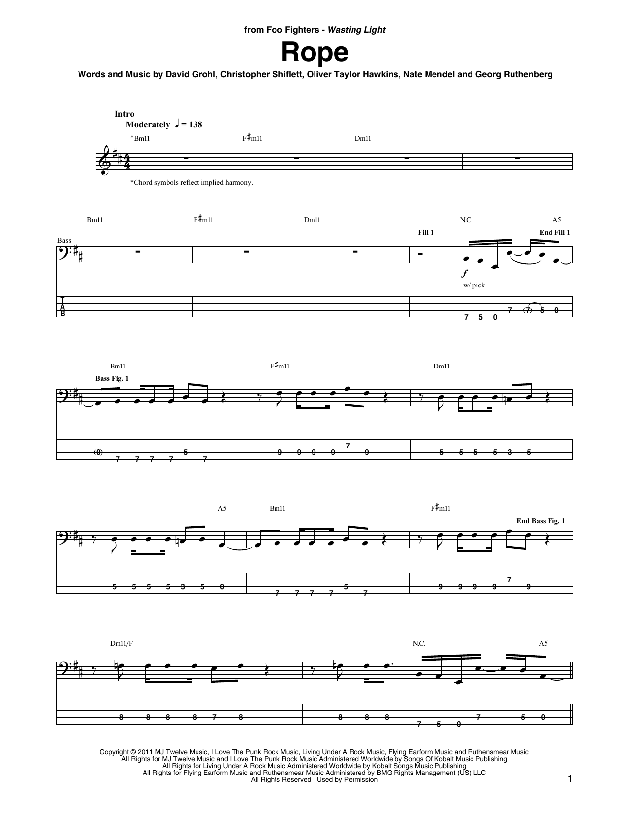 Rope (Bass Guitar Tab) von Foo Fighters